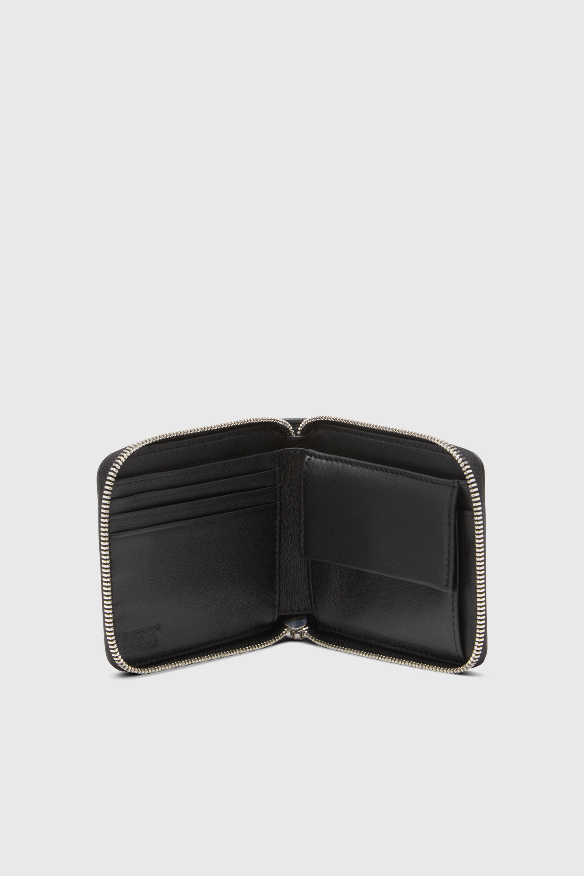 Men's Leather zip wallet with embossed logo | Black | Diesel US
