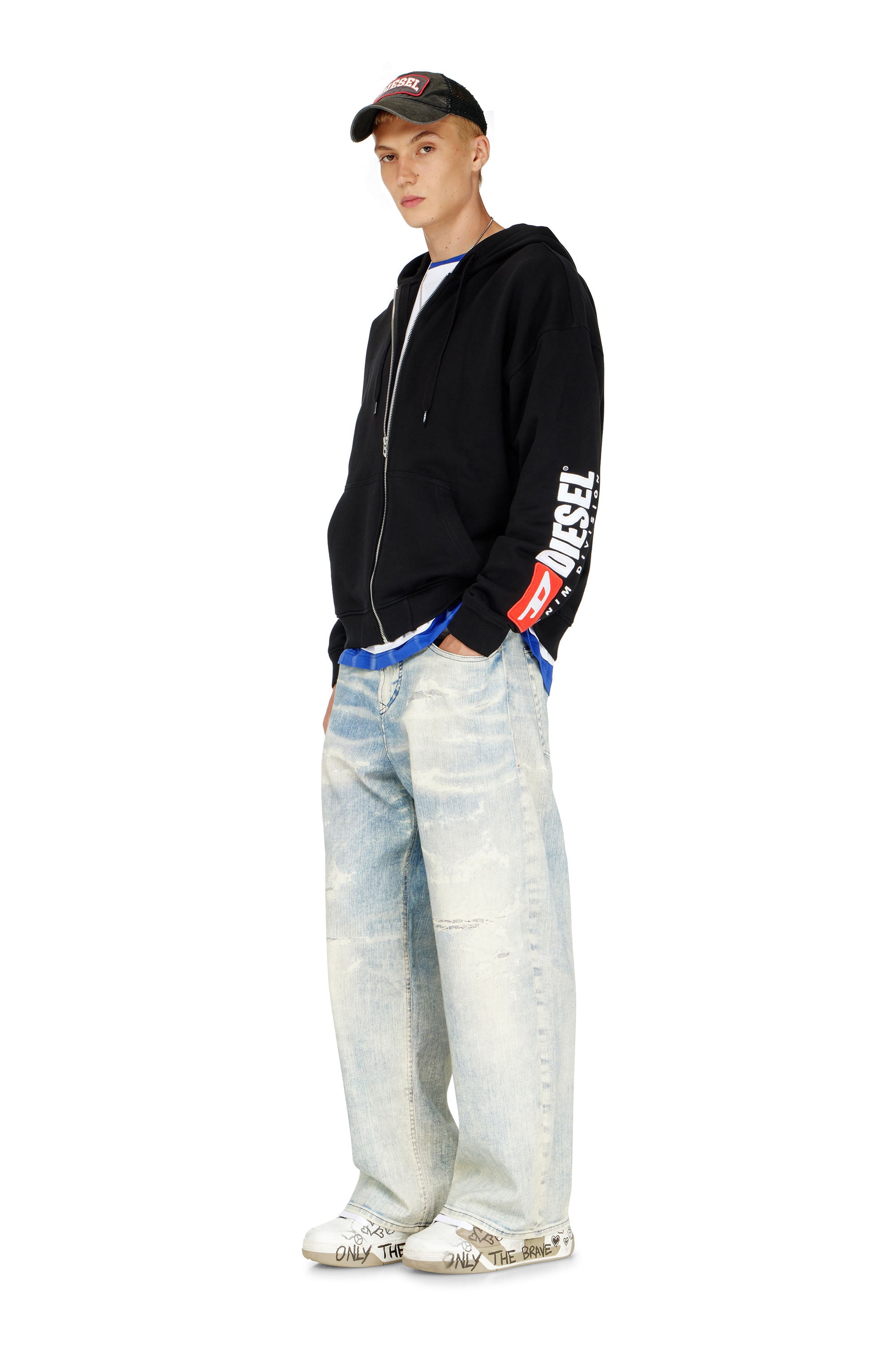 Diesel - S-BOXT-ZIP-HOOD-DIV, Sudadera con capucha y bordado de parche con logotipo Hombre in Negro - 1