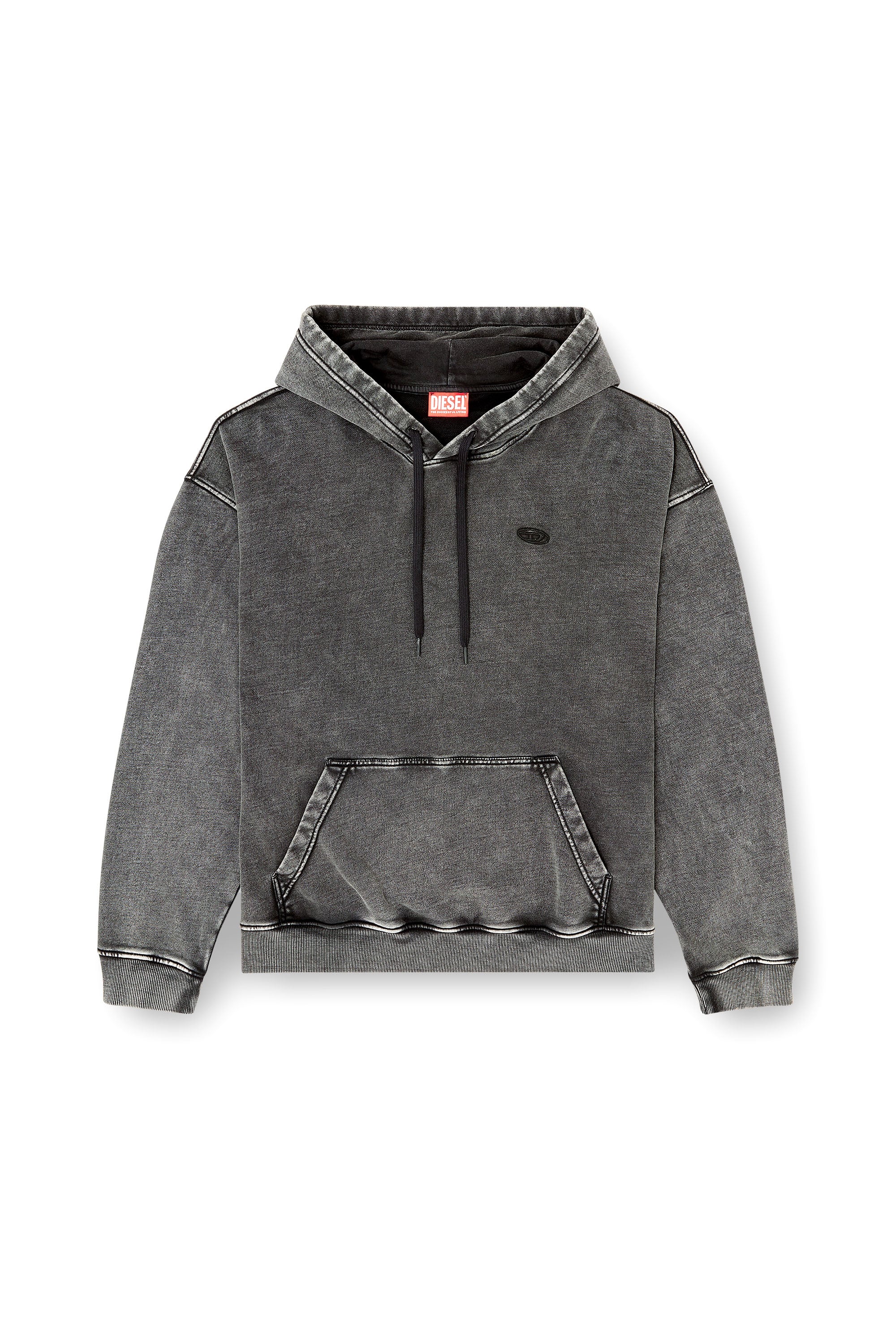 Diesel - S-BOXT-HOOD-DEN, Sweat &agrave; dos patchwork coup&eacute; brut Homme in Gris - 3