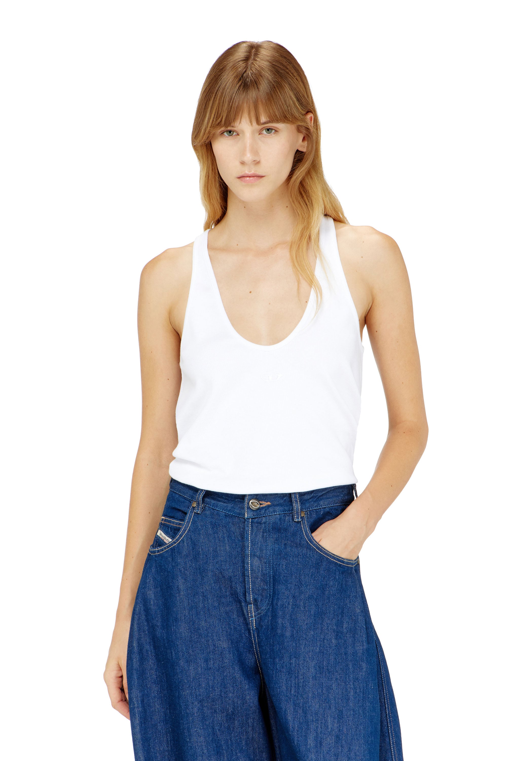 Diesel - T-IPSYA-LKDS, Female's Ribbed tank top with Oval D in White - 1