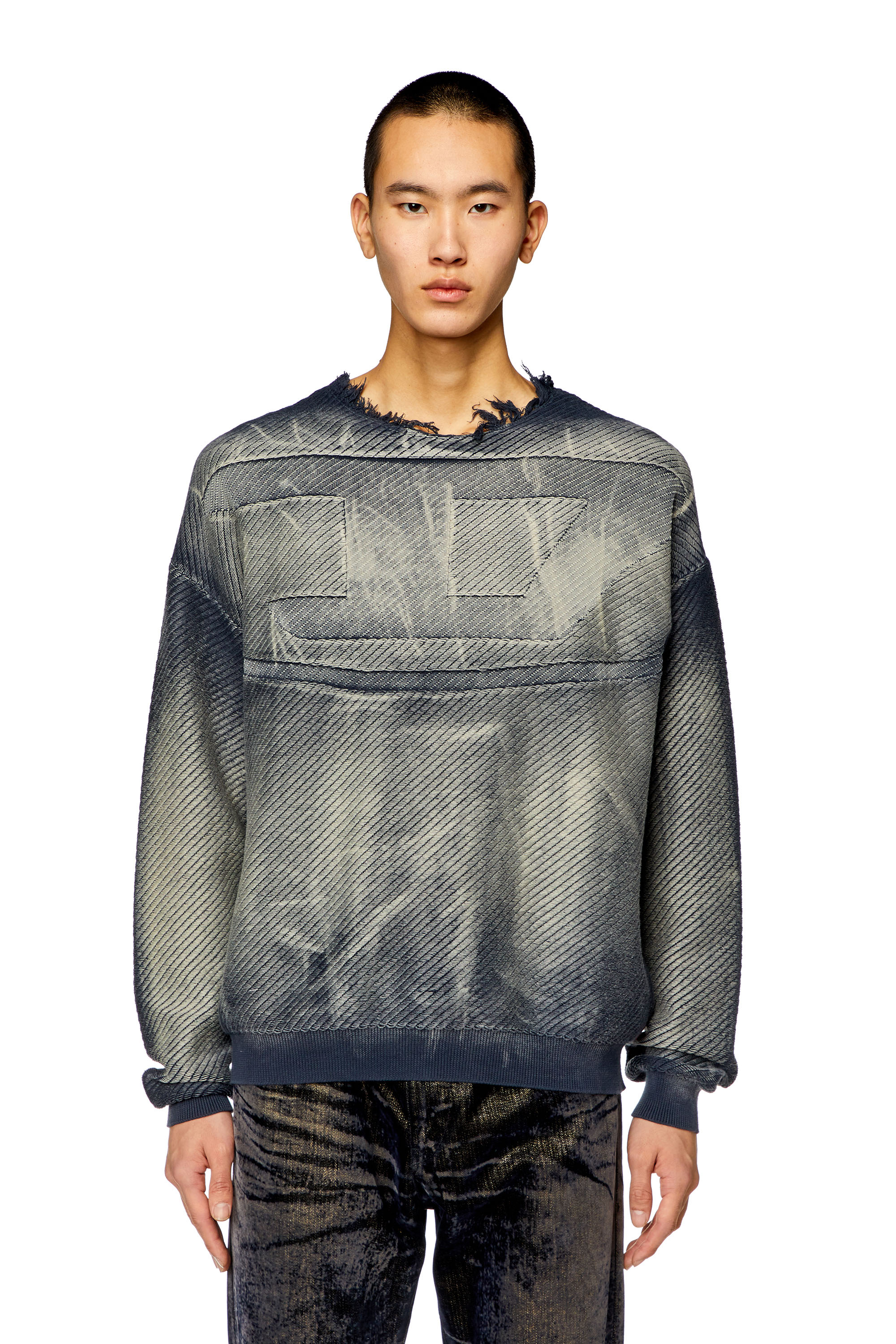 Diesel - K-KLEVER, Jersey efecto denim deshilachado Hombre in Azul marino - 6