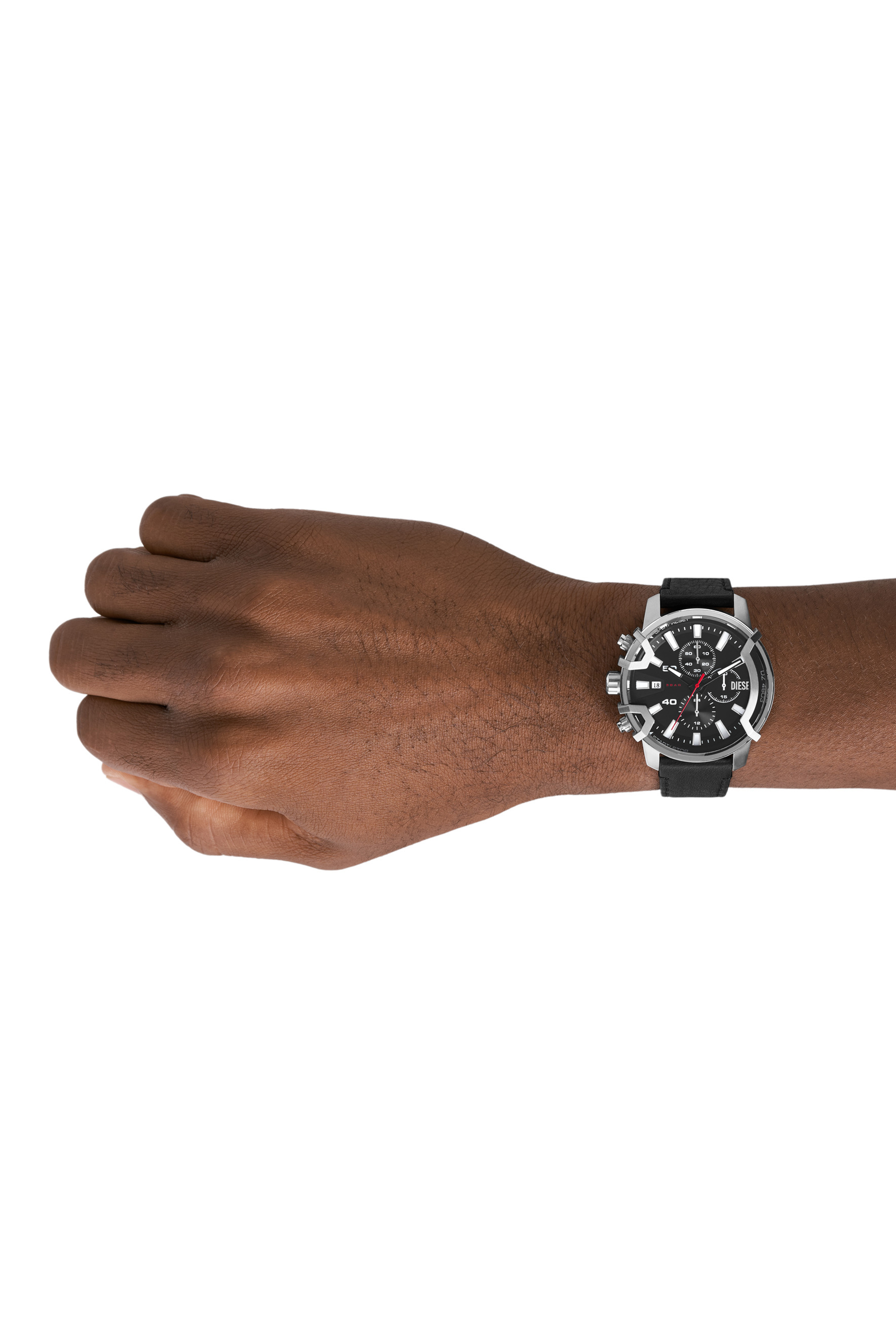 DZ4603: Griffed Chronograph Black Leather Watch | Diesel