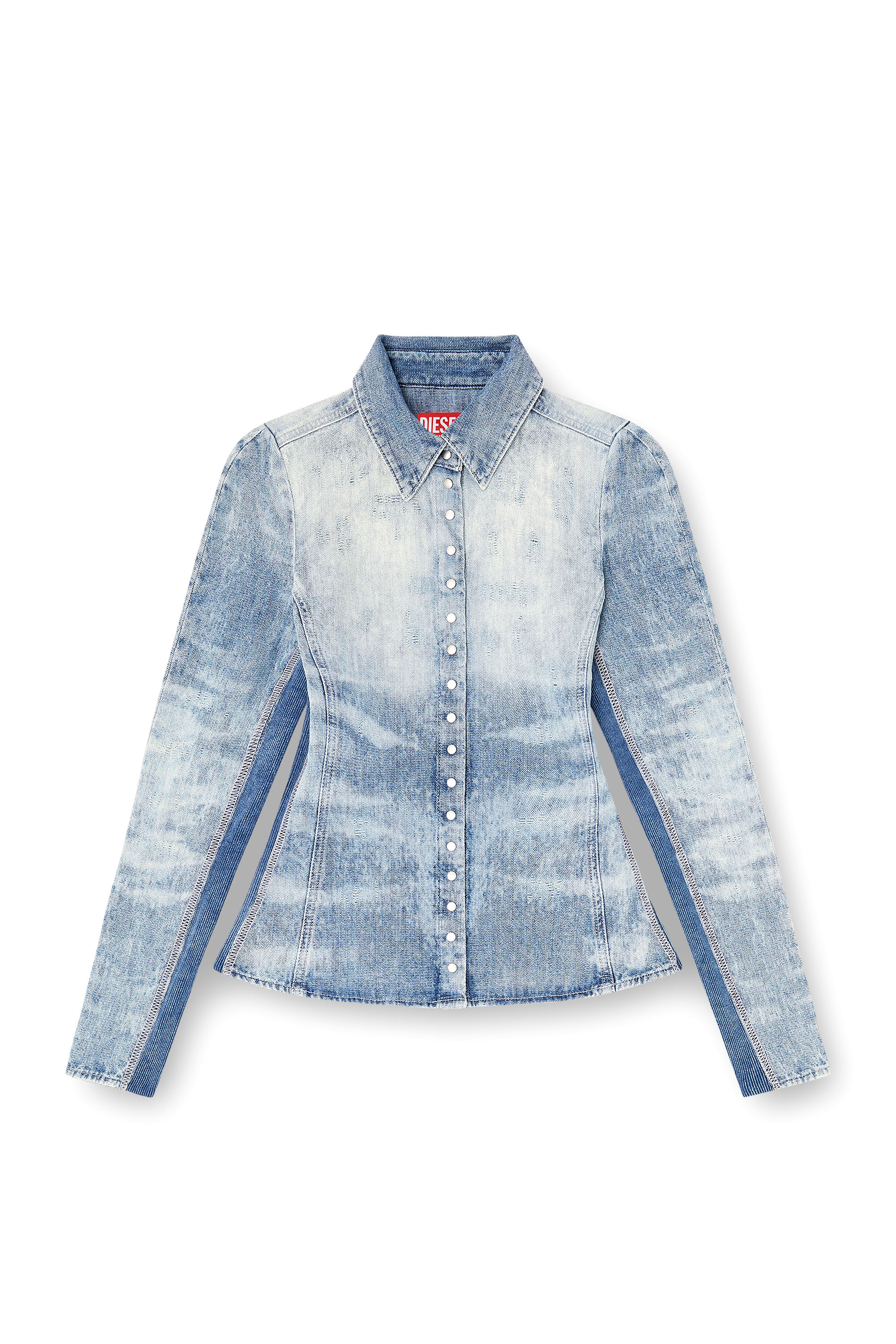 Diesel - DE-MASLY-FSH, Chemise en denim nid d'abeille effet vieilli Femme in Bleu - 3