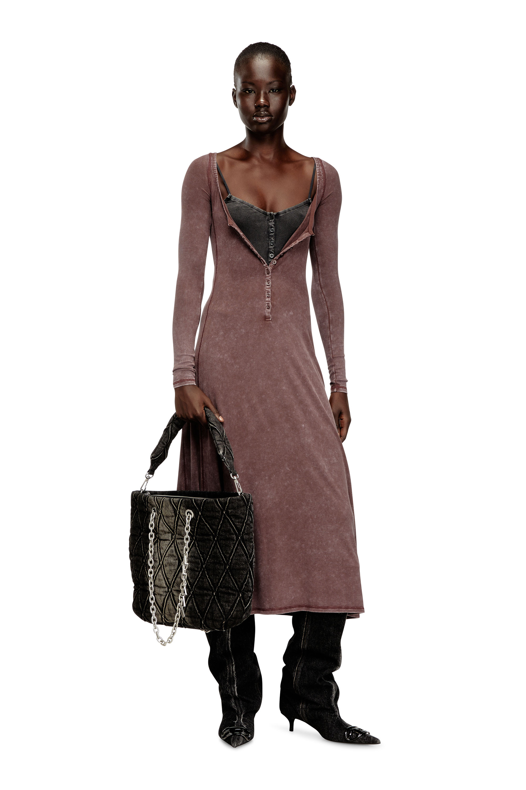 Diesel - D-LEY, Female's Midi dress in faded ribbed jersey in null - 1