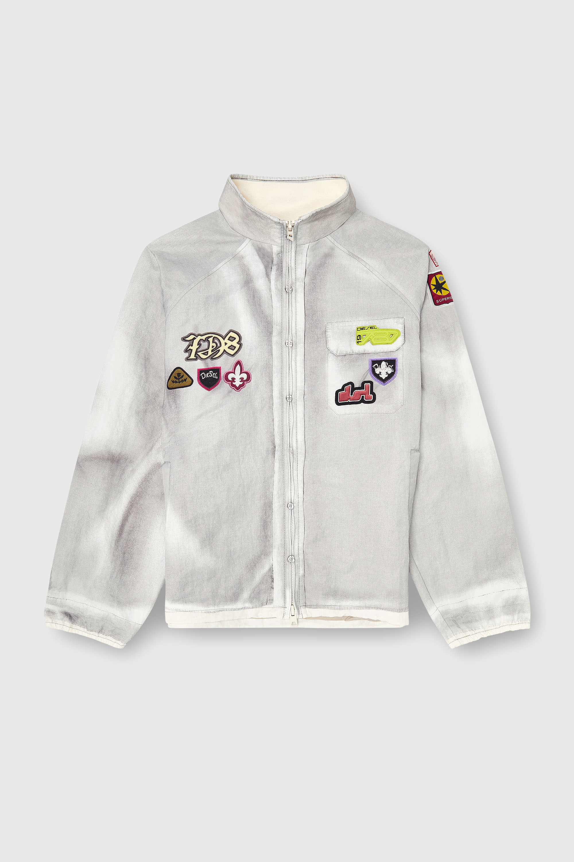 Diesel - J-PATCH, Cazadora cortavientos con parches trompe l&rsquo;oeil Hombre in Gris - 2