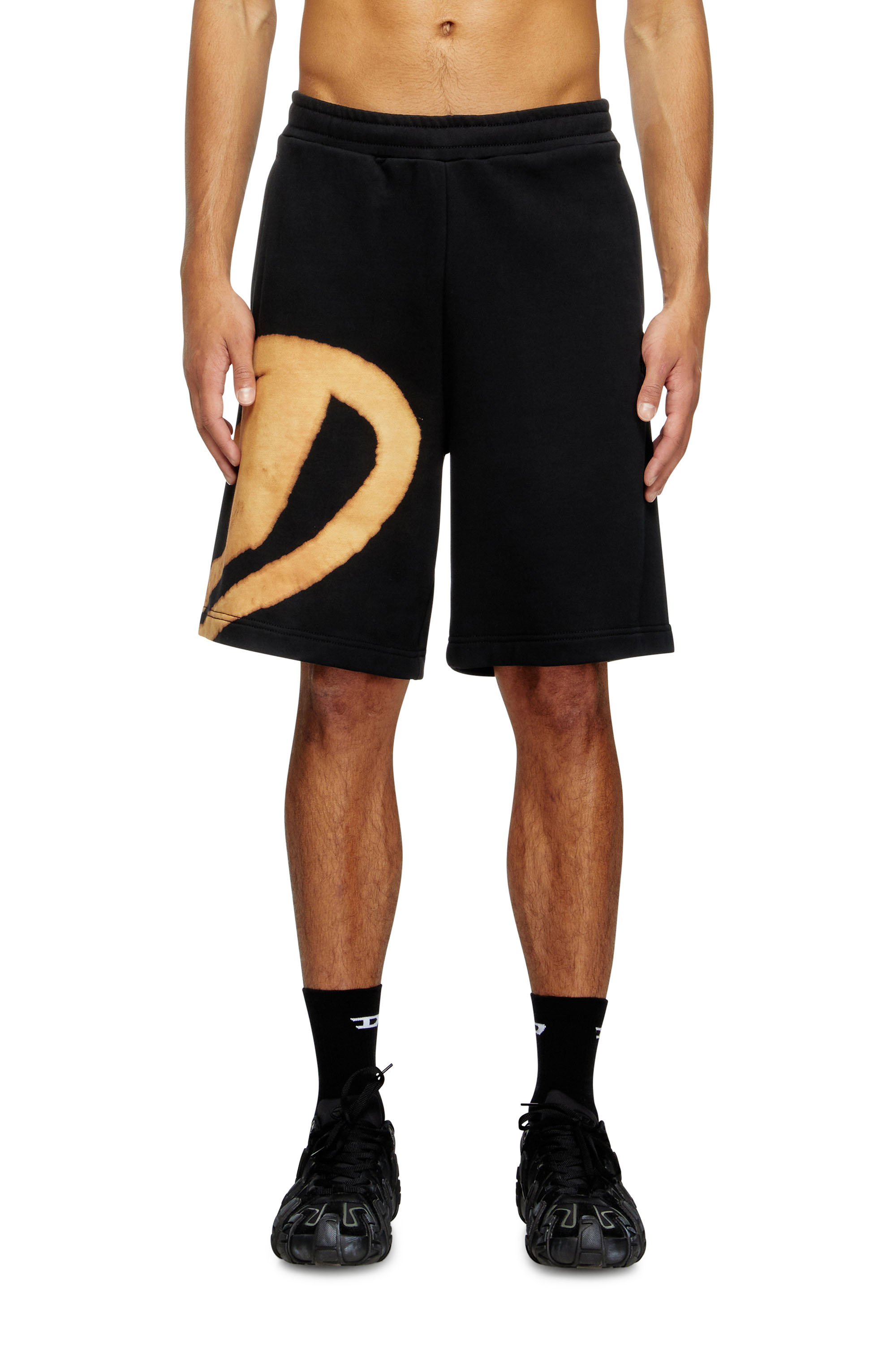 Diesel - P-CROW-BLEACH, Man's Sweat shorts with bleached logo in Black/Orange - 2