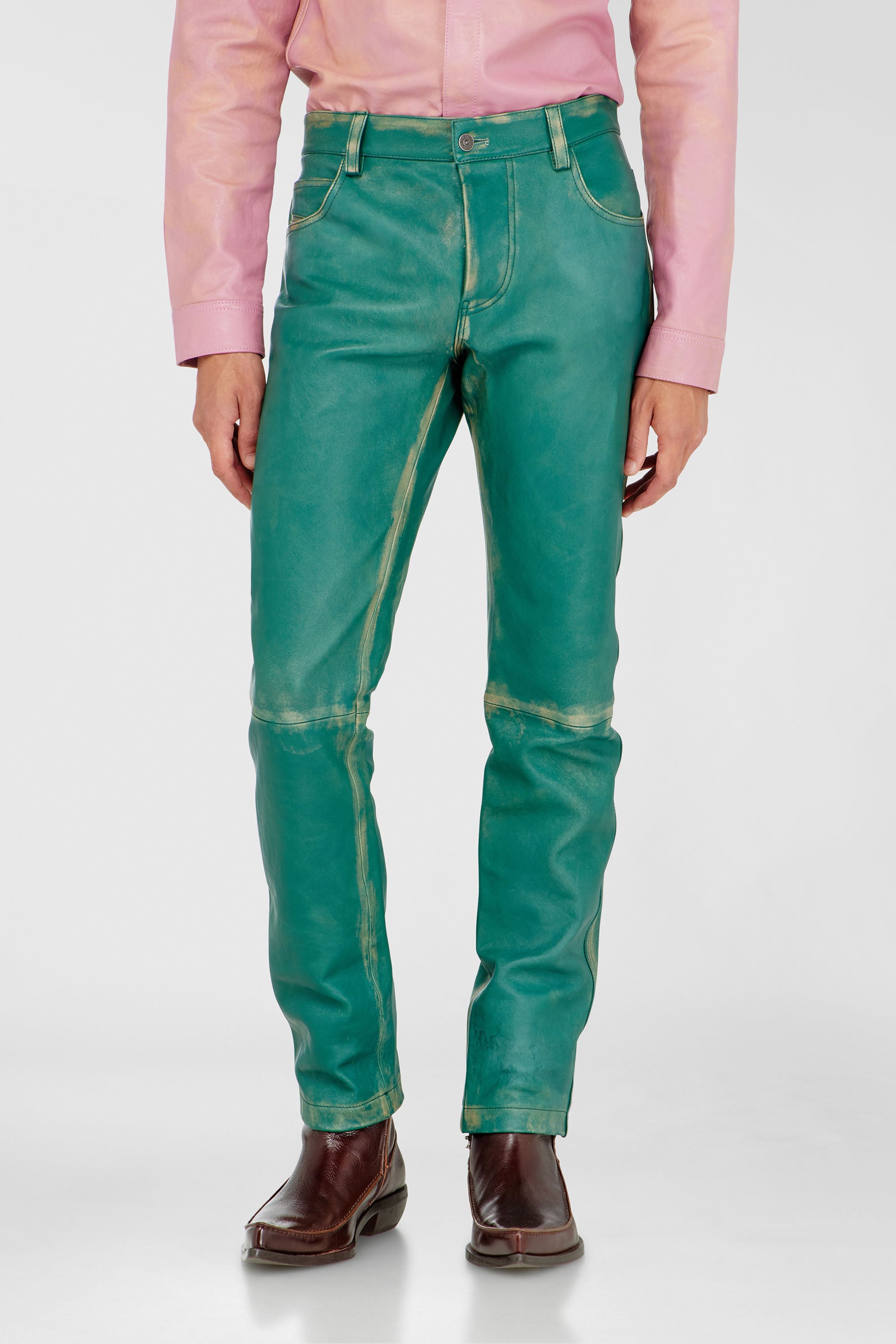 Diesel - P-OCKET, Male's Pants in treated leather in Dark Green - 1