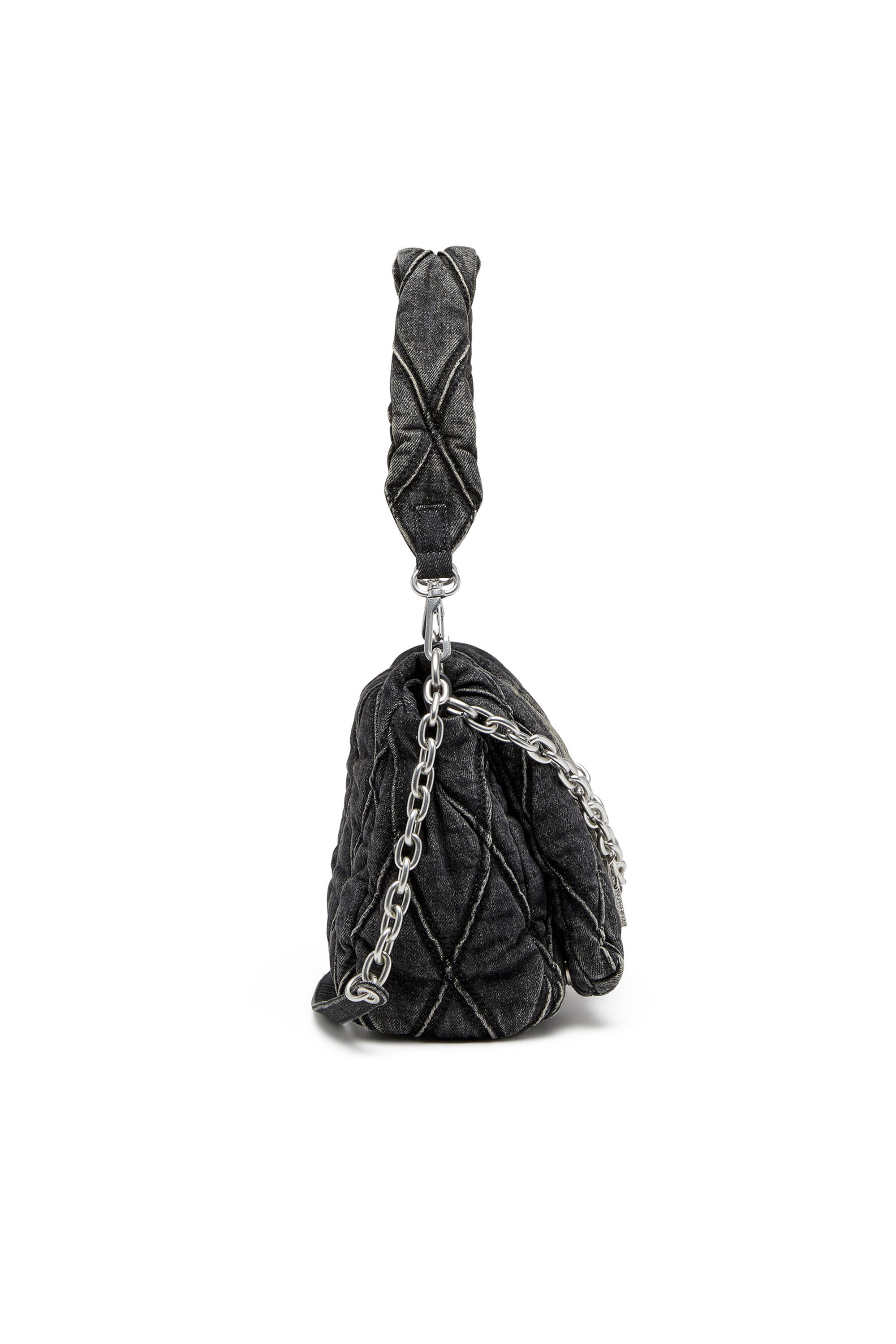 Women's Charm-D Shoulder M bag in quilted Denim | Black | Diesel