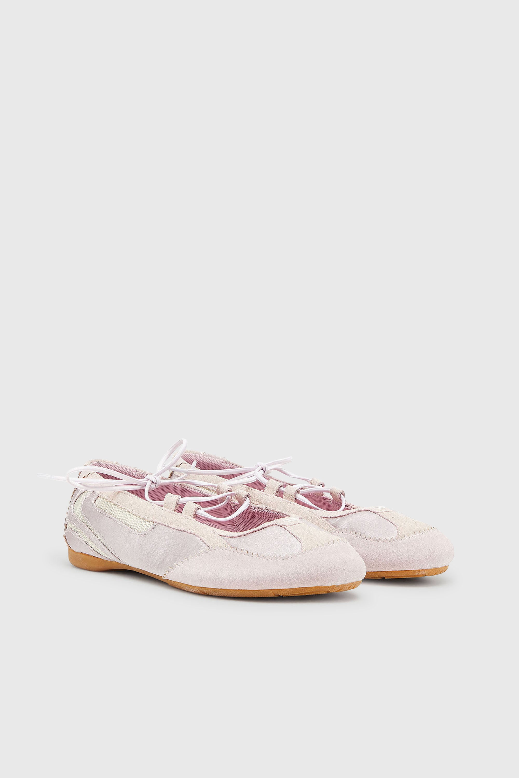 Diesel - D-MILE BALLERINA LACE UP II W, D-Mile - Bailarinas con cordones en piel y malla Mujer in Rosa - 2