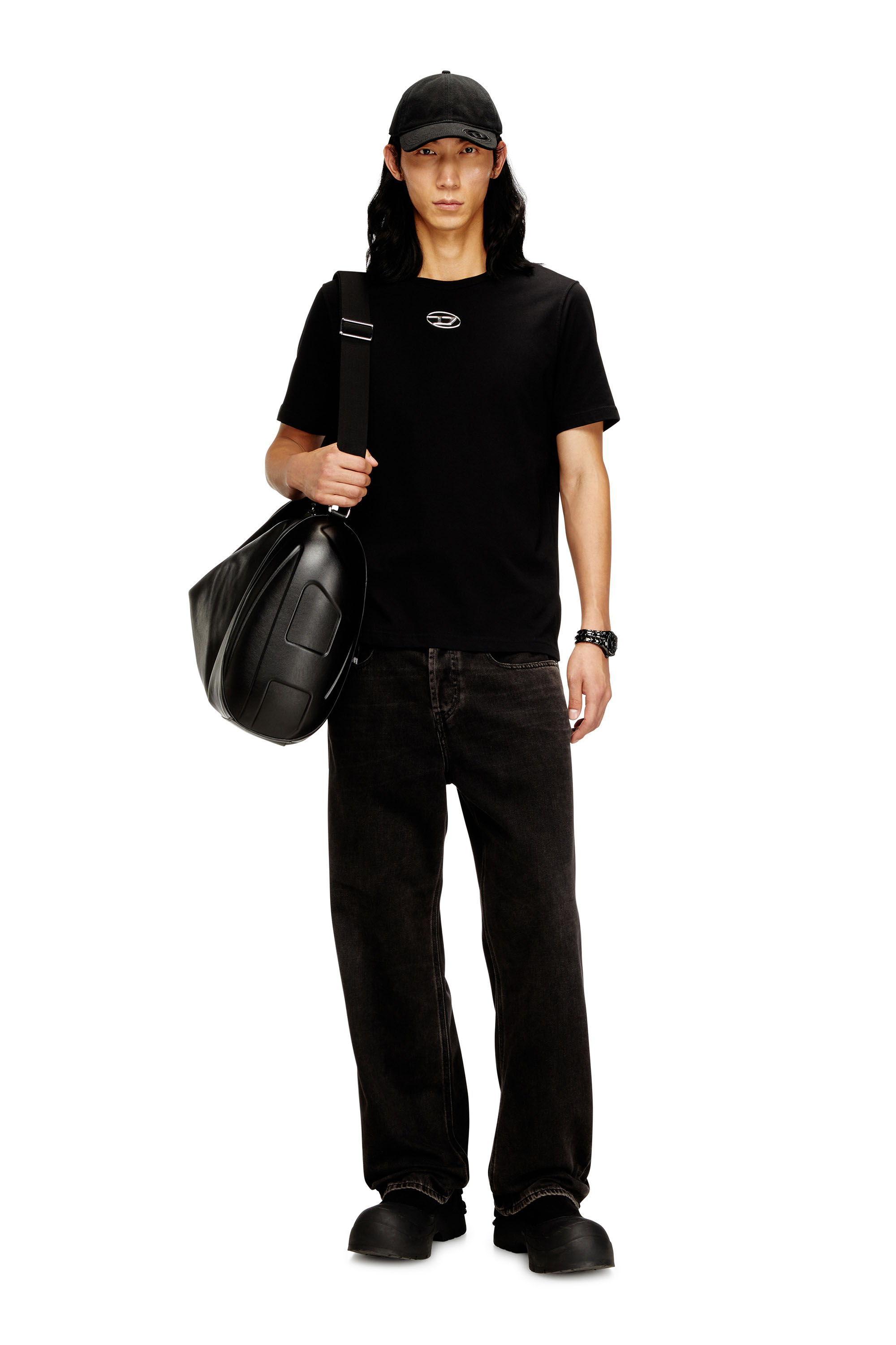 Diesel - T-ADJUST-OD, Camiseta con Oval D metálico Hombre in Negro - 1