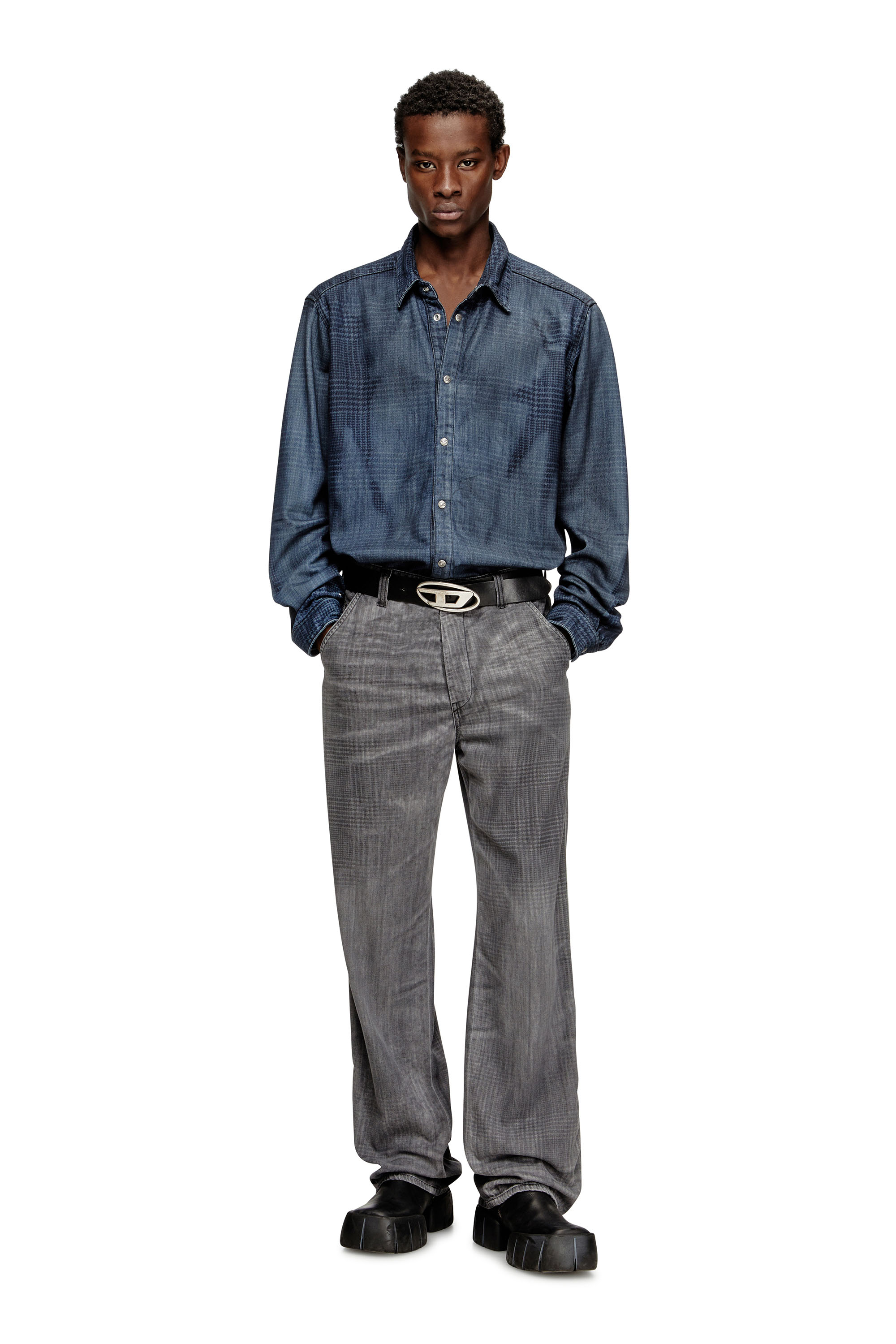 Diesel - D-SIMPLY-S13, Camisa de denim fluido con estampado Príncipe de Gales Hombre in Azul marino - 1