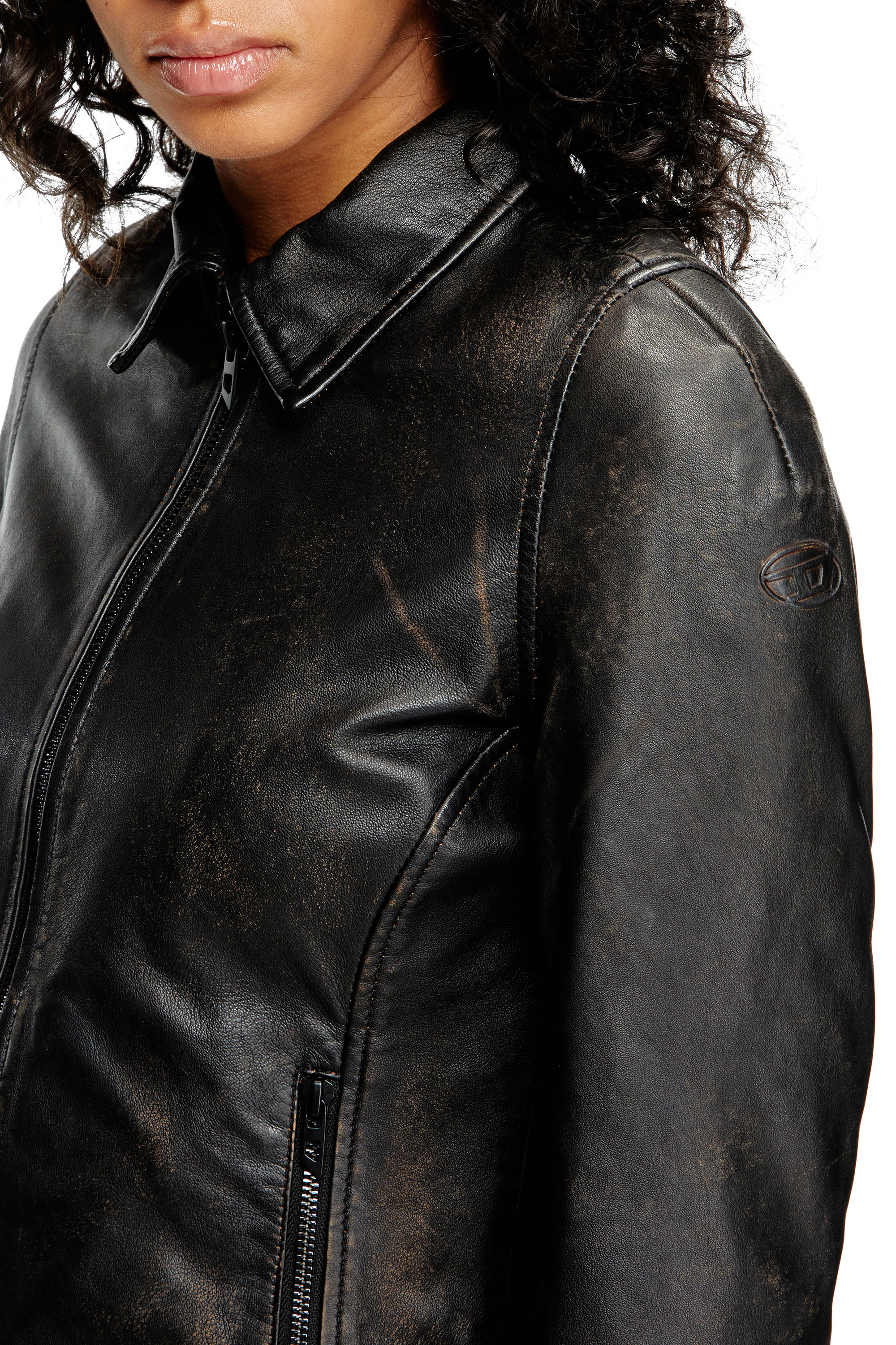Diesel - L-EGRAD, Female's Distressed leather jacket in Black - 4
