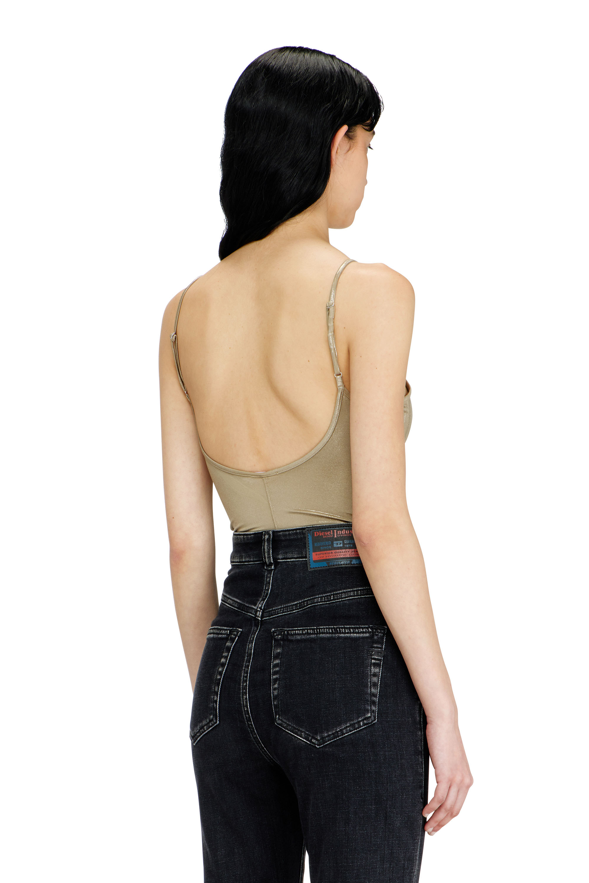 Diesel - T-IMYNY, Woman's Shiny jersey bodysuit with round neck in Beige - 2