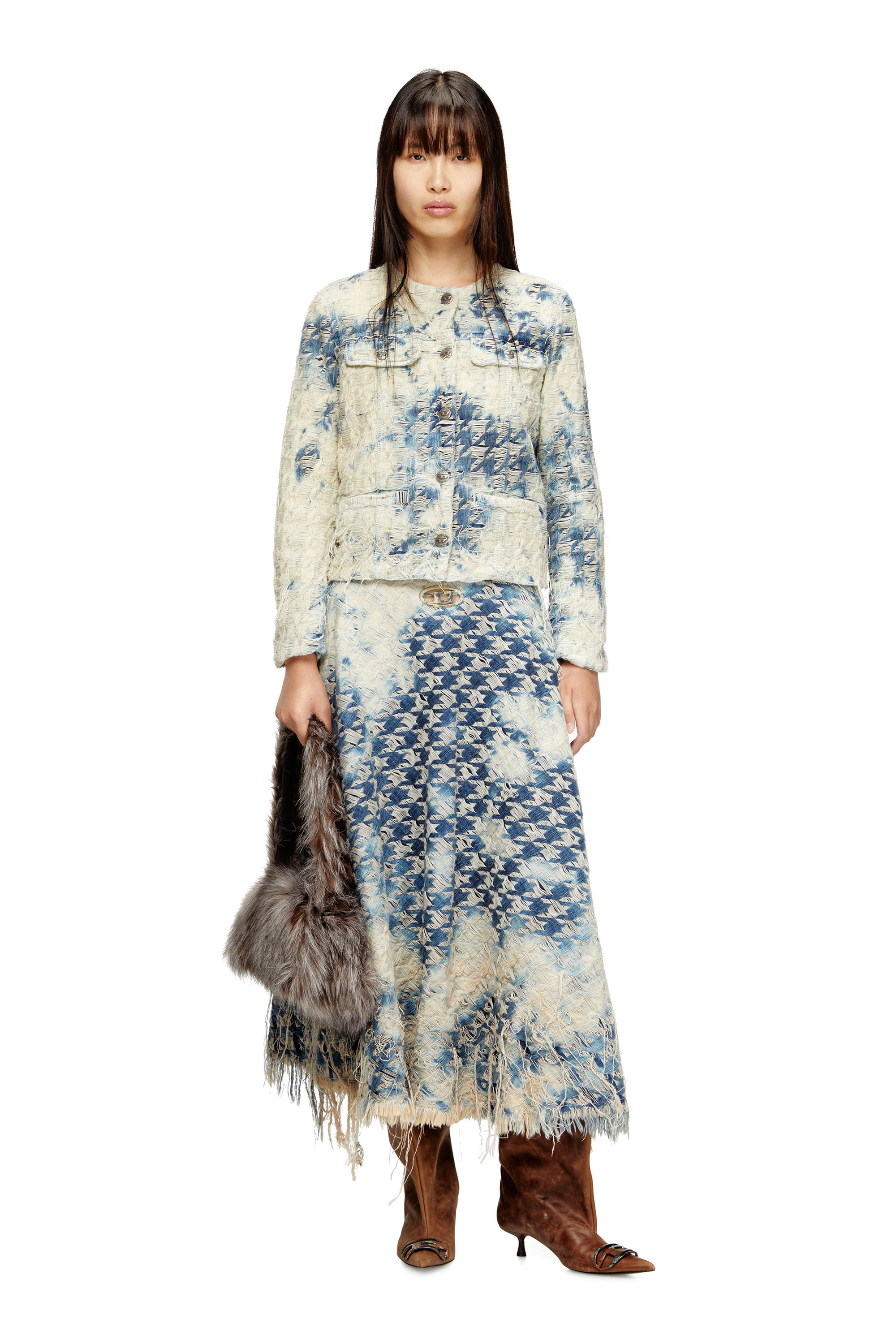 Diesel - DE-ANNET-FSH1, Jupe midi en denim tissé pied-de-poule Femme in Bleu - 2