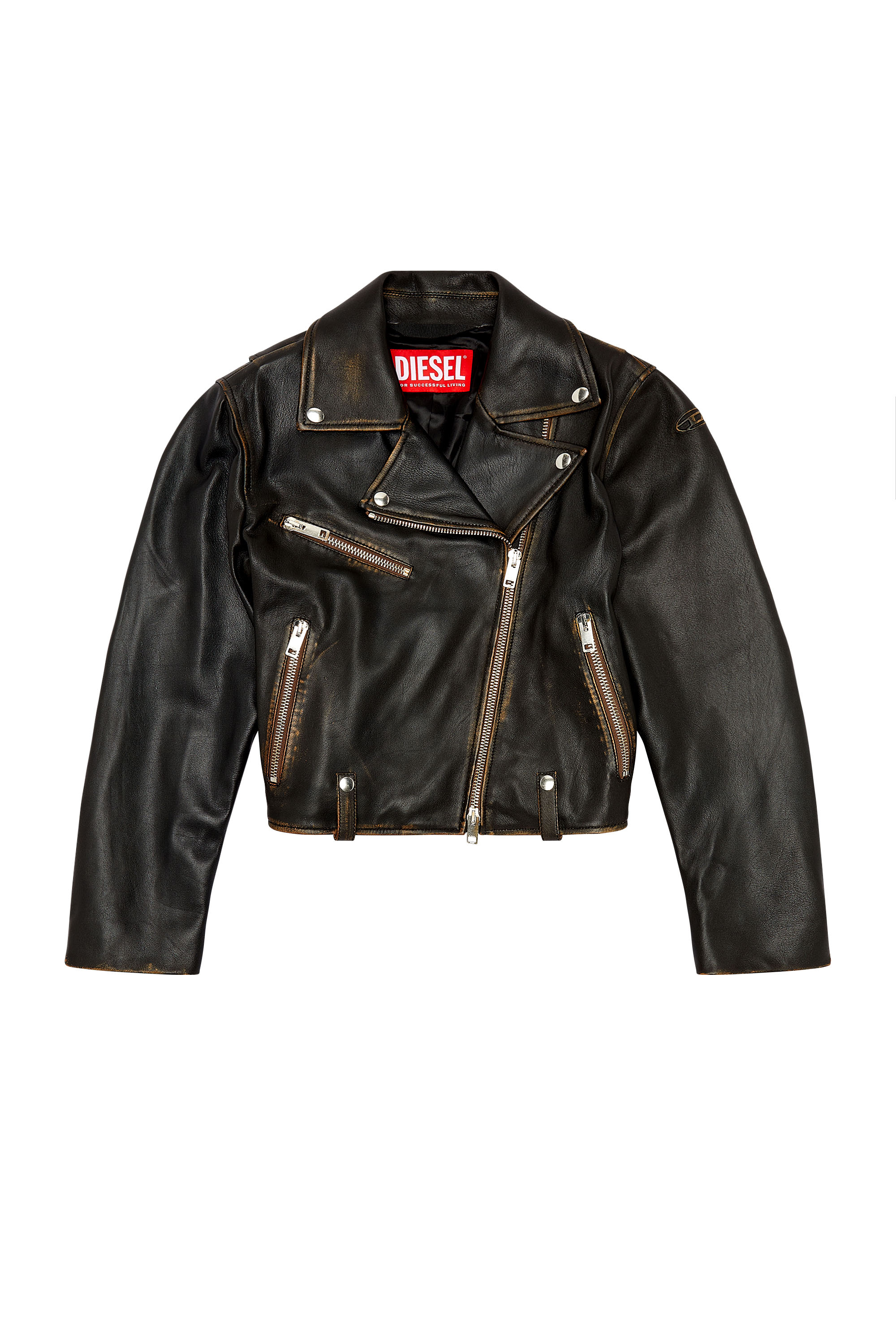 Diesel - L-EDME, Veste biker en cuir foulonné Femme in Noir - 3