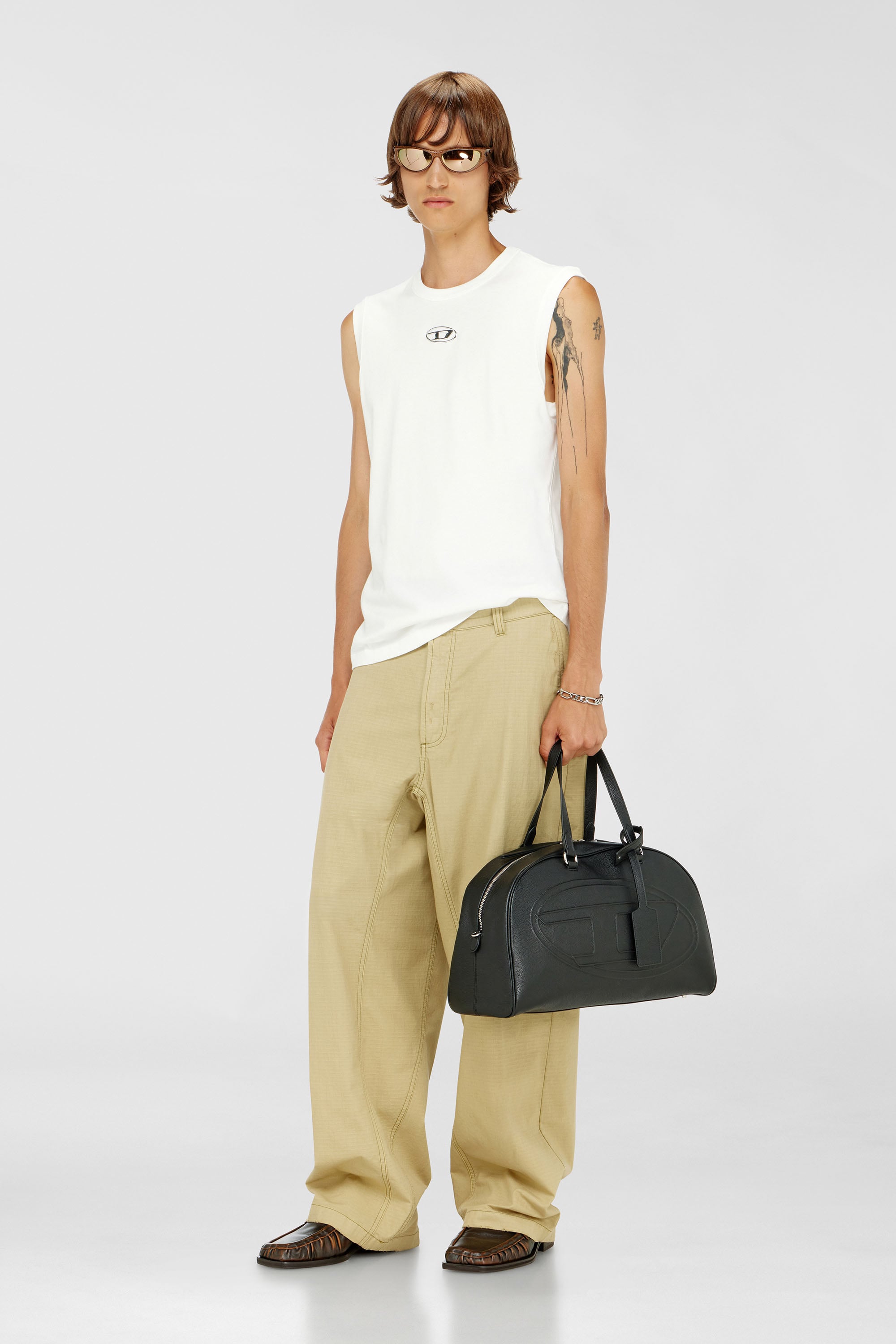Diesel - T-BISCO-IOD, Male's Cotton tank top with metallic Oval D in White - 2