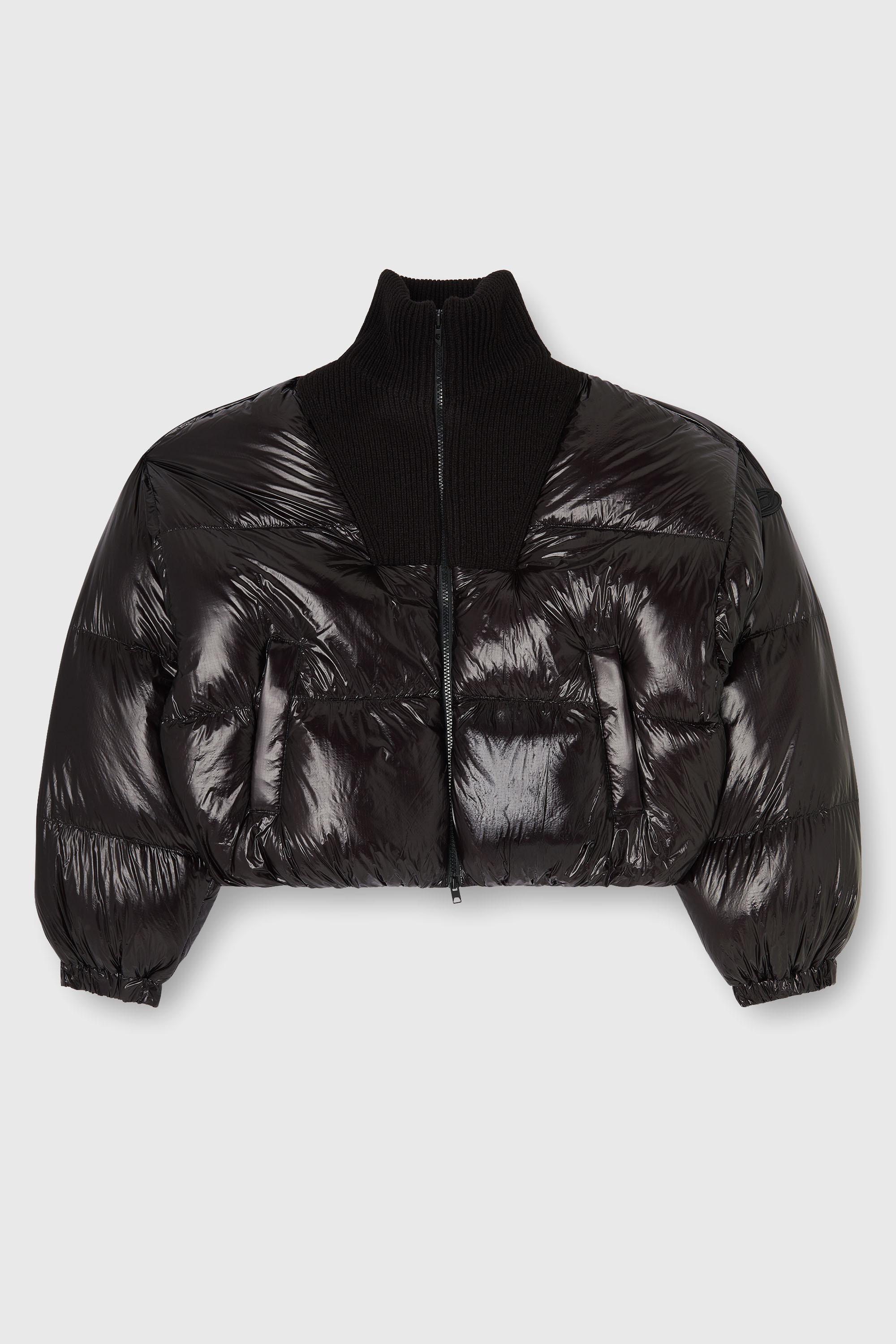 Diesel - W-ARRIOR, Female's Down puffer jacket in ripstop with knitted collar in Black - 2