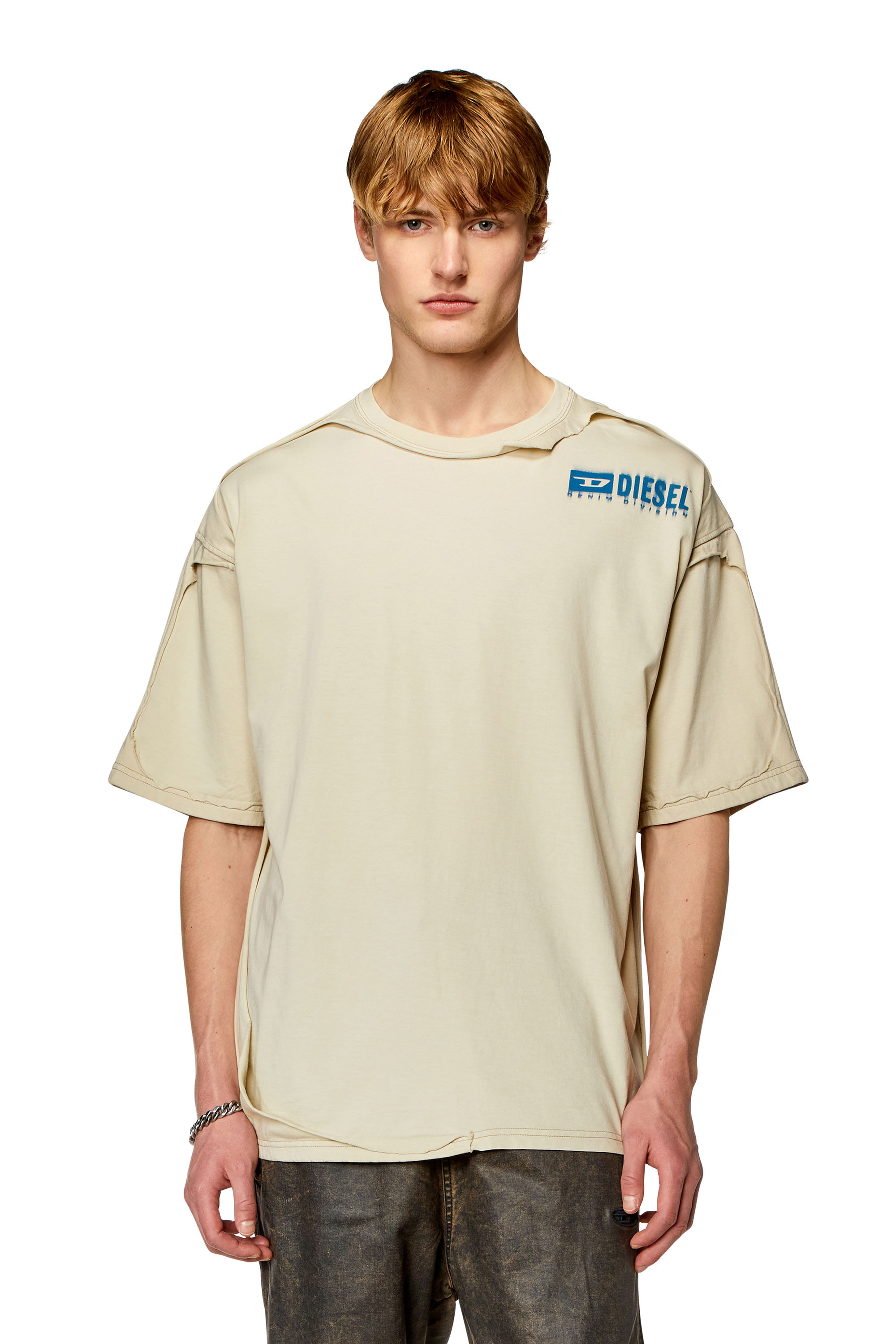Men's T-shirt with destroyed peel-off effect | Beige | Diesel
