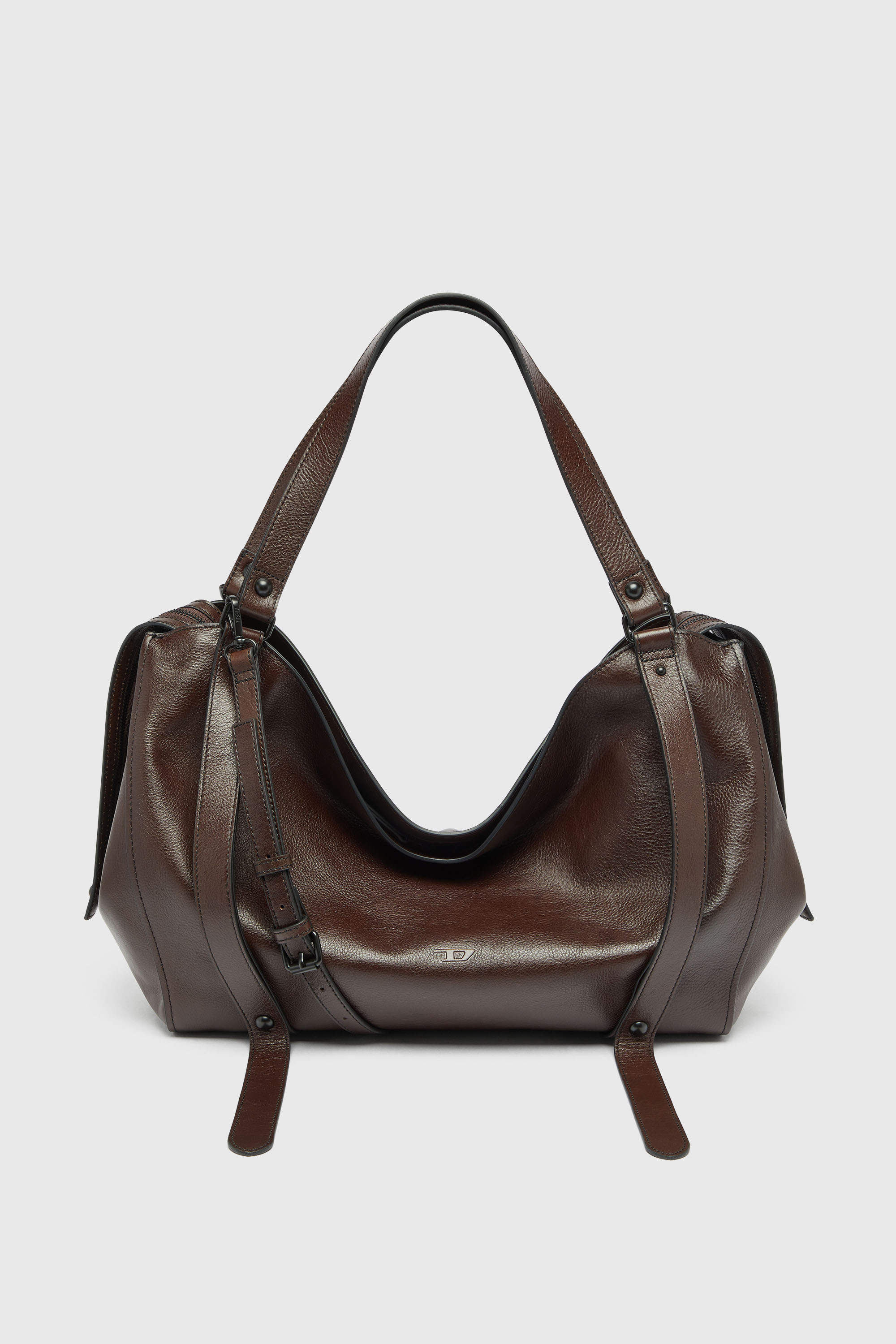 Diesel - D-ONE TOPHANDLE L, Unisex's D-One-Large top-handle bag in leather in Dark Brown - 3