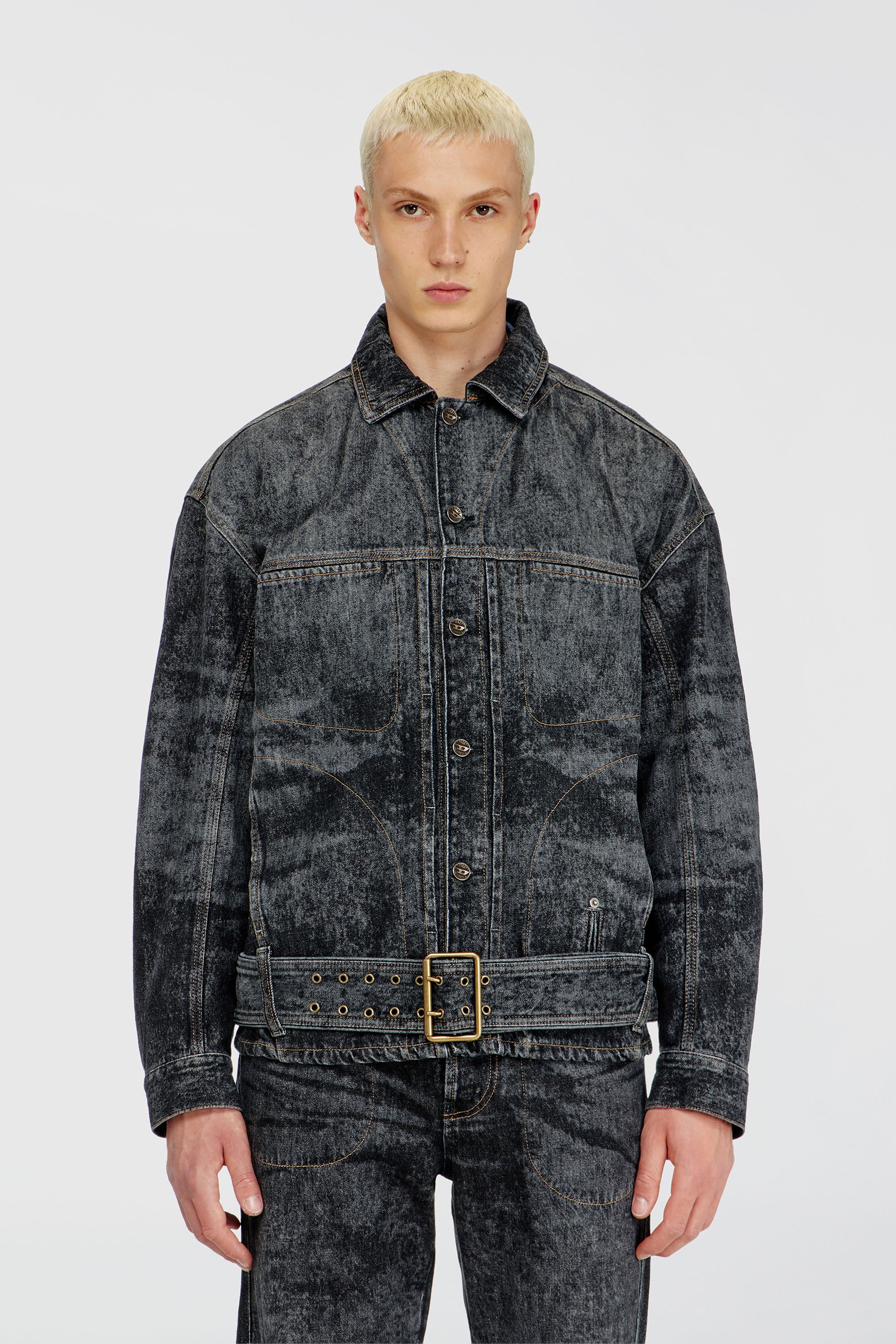 Diesel - D-VALERO-S, Veste en jean inspir&eacute;e des motards Homme in Gris - 1