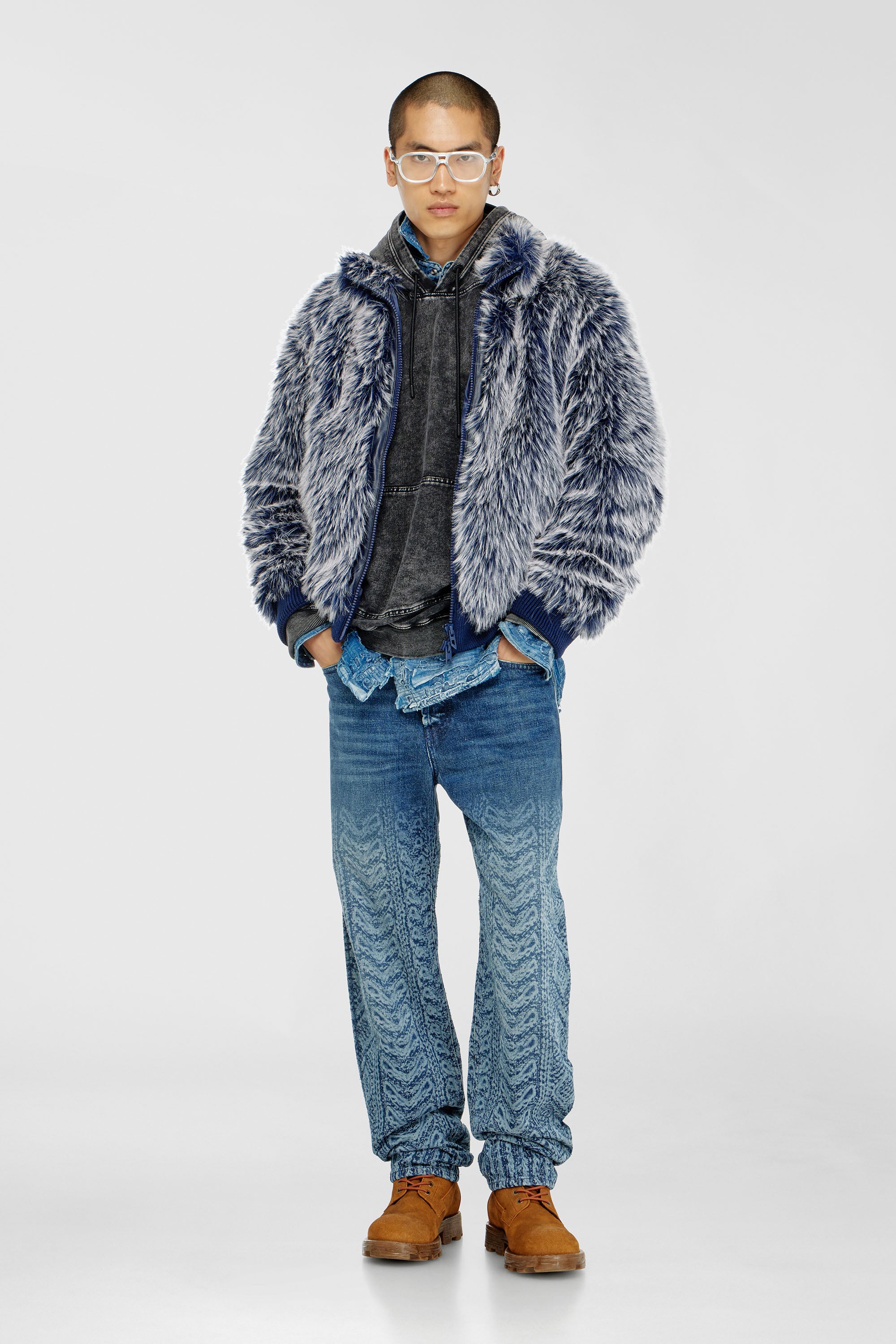 Diesel - S-BOXT-HOOD-TUK, Male's Treated denim-effect hoodie in Dark Grey - 2