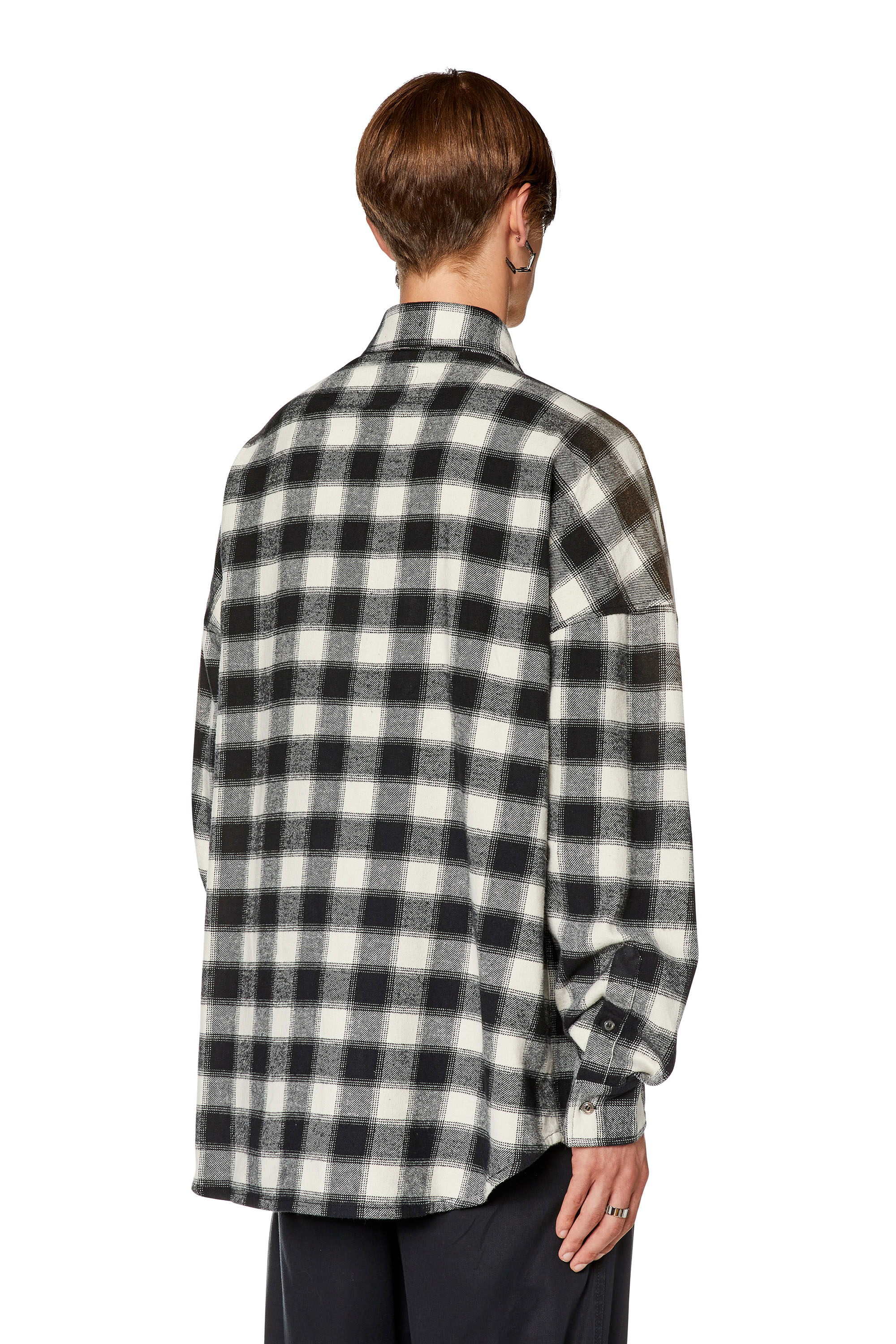 Diesel - S-LIMO-PKT, Man's Checked shirt with collar embroidery in Black/White - 4
