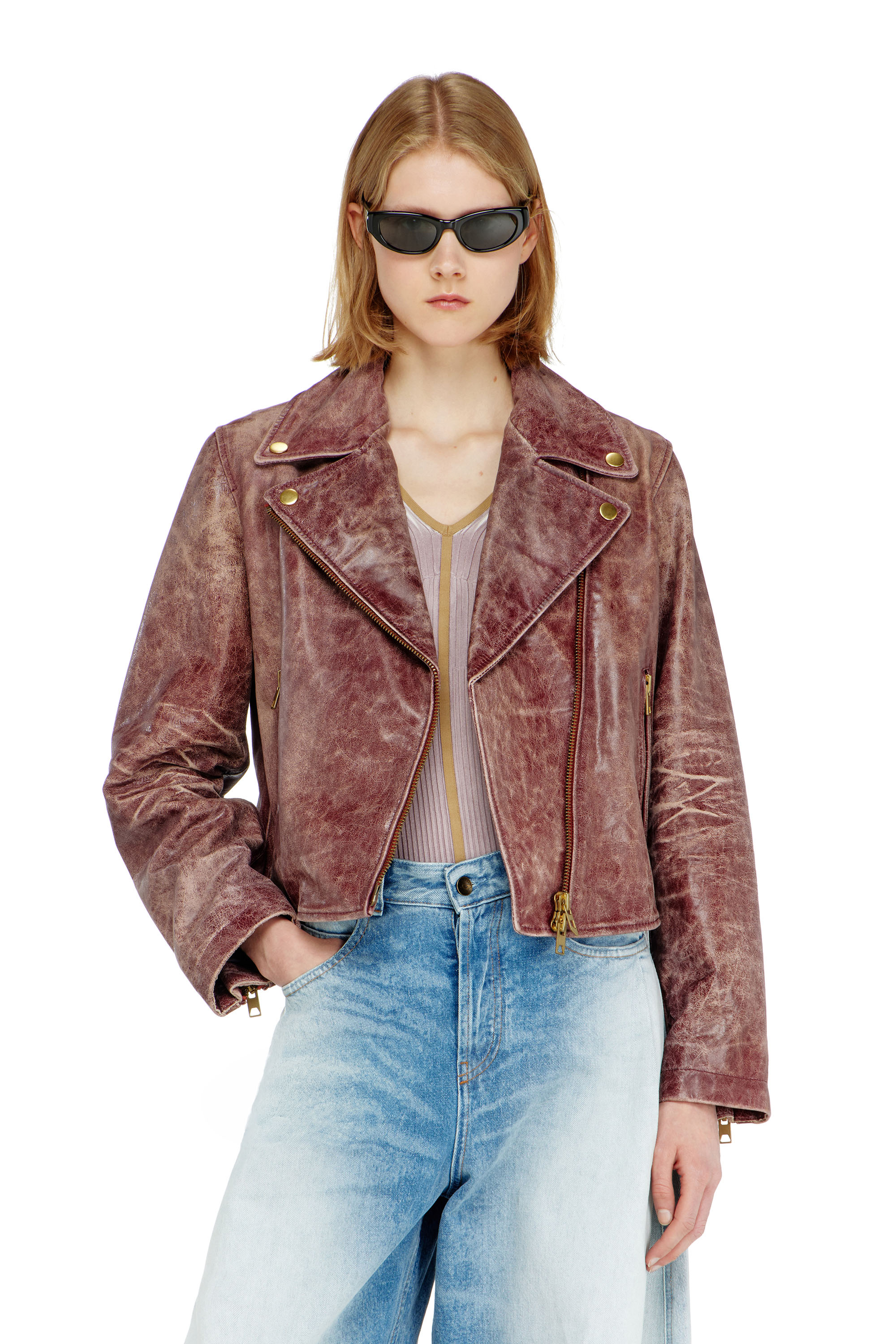 Diesel - L-UNATIC-T1, Veste biker en cuir trait&eacute; Femme in ToBeDefined - 3