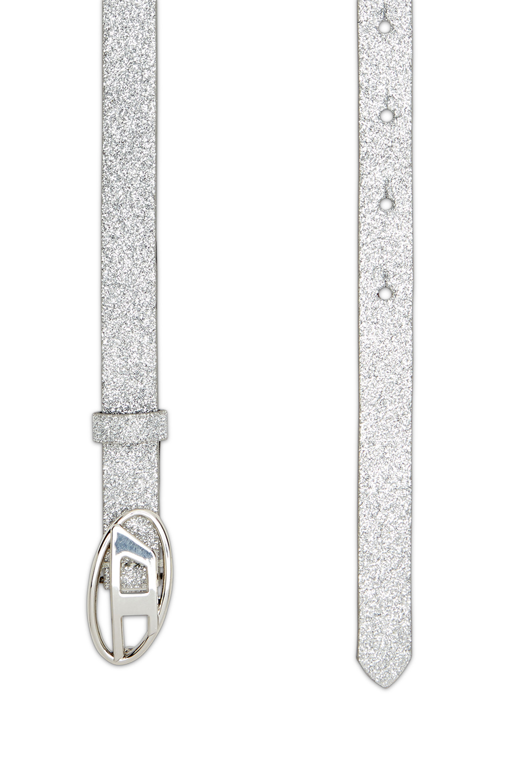 Diesel - B-1DR 15, Woman's Slim glittery belt with Oval D buckle in Silver - 2