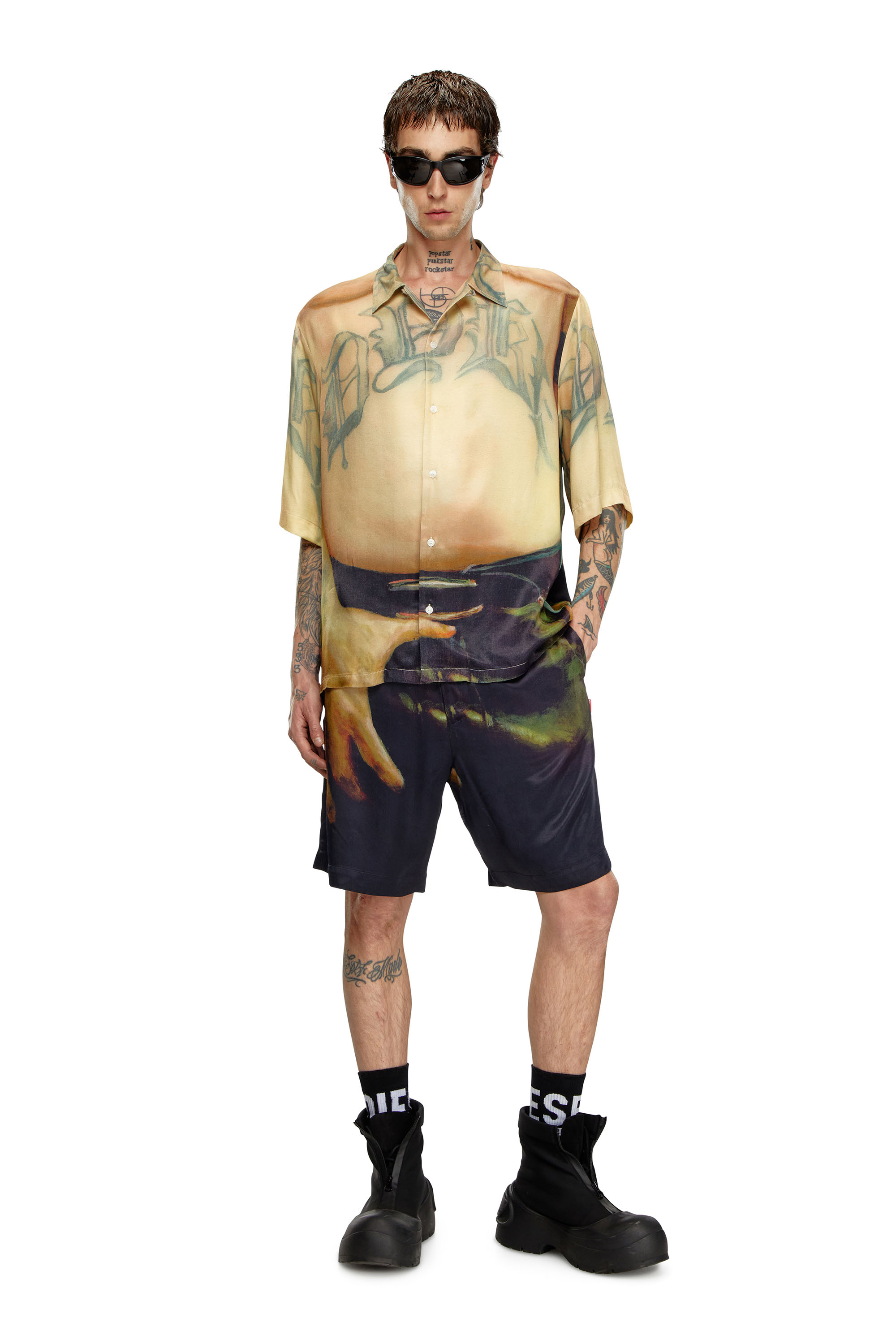 Diesel - PR-S-MEC-SS, Unisex's Viscose shirt with all-over print in Beige - 3