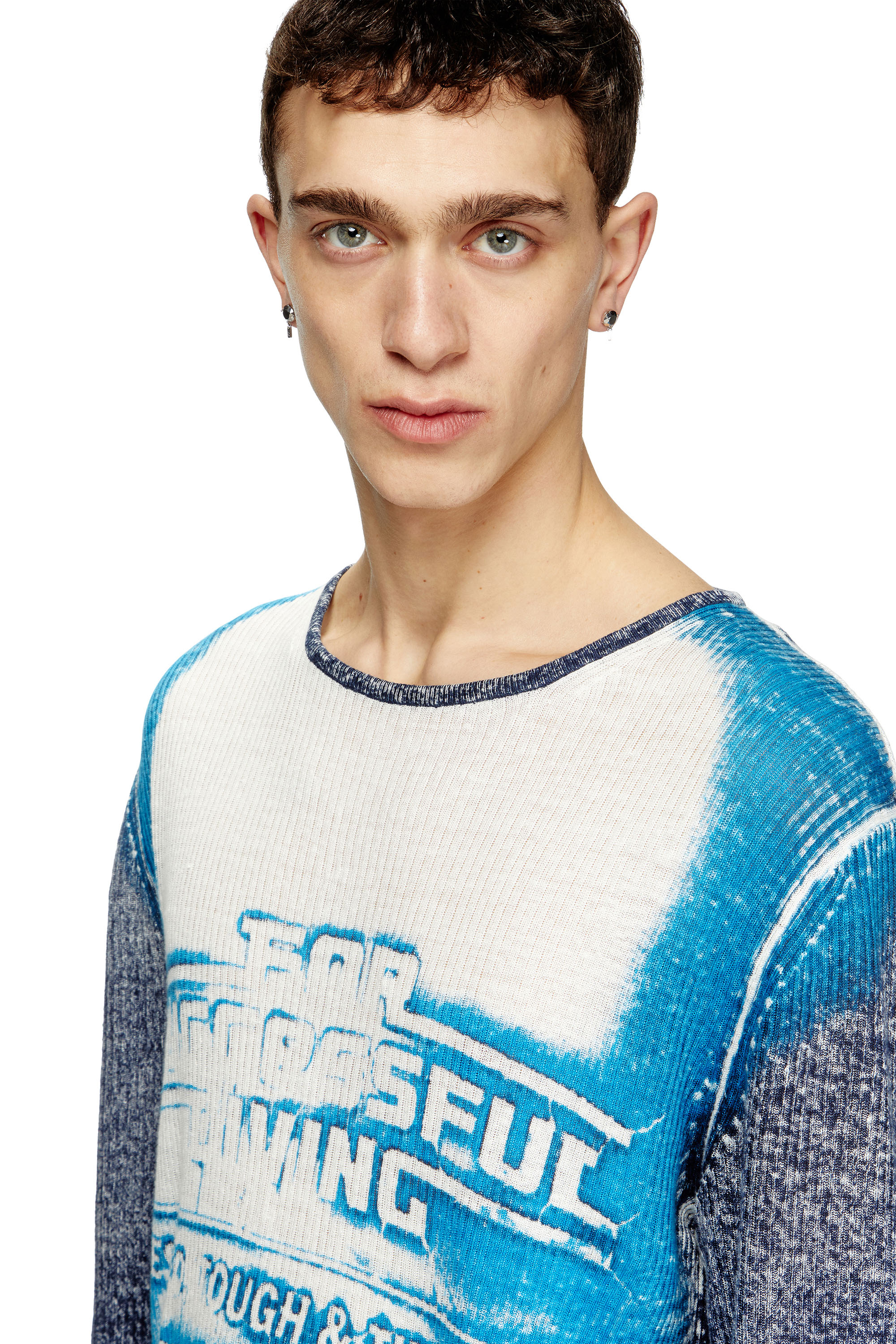 Diesel - K-ROD, Pull en lin avec logo graphique Homme in Bleu - 3