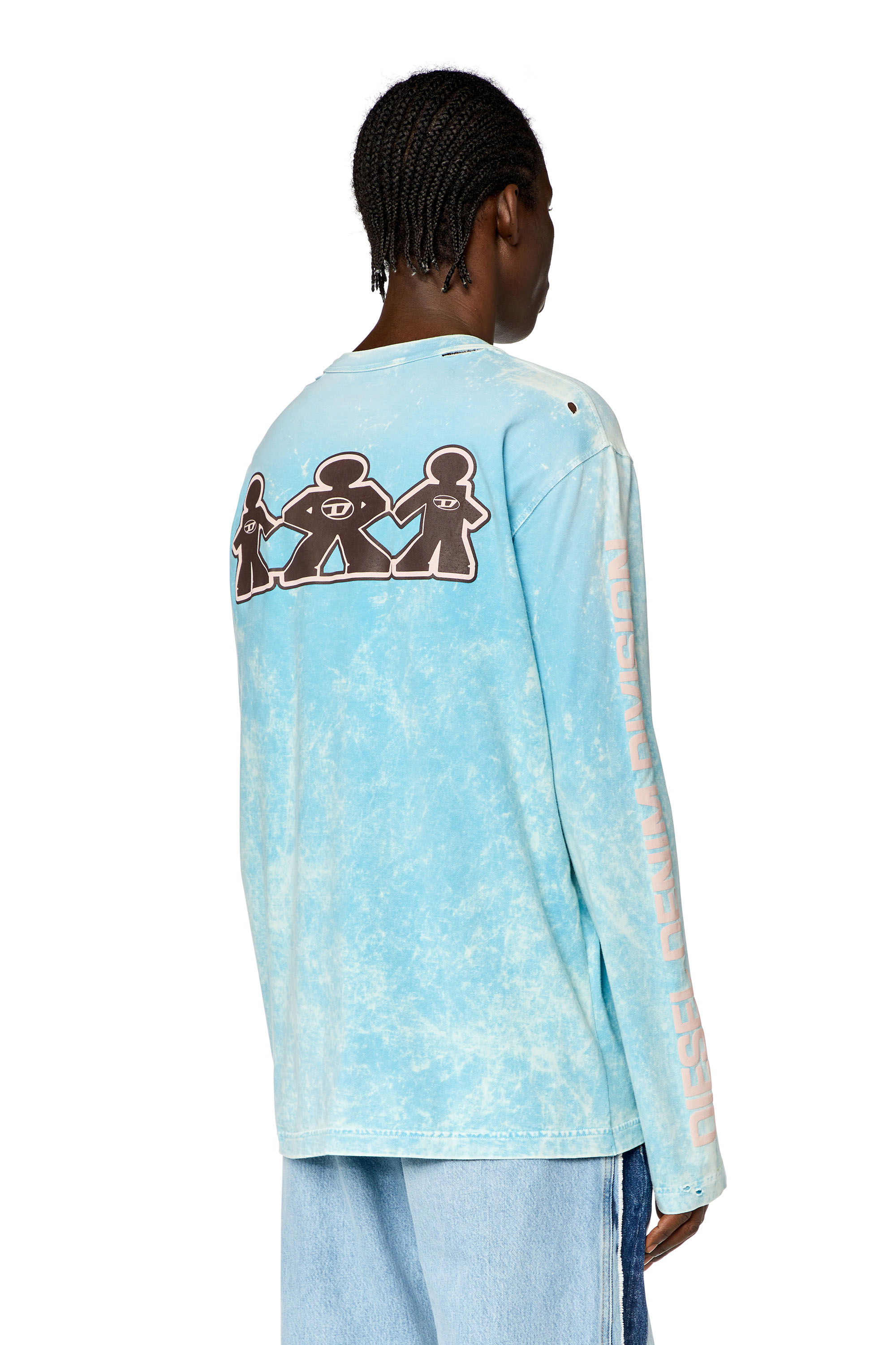 Diesel - T-CRANE-LS-N1, Man's Acid-wash long-sleeve T-shirt in Azure - 4