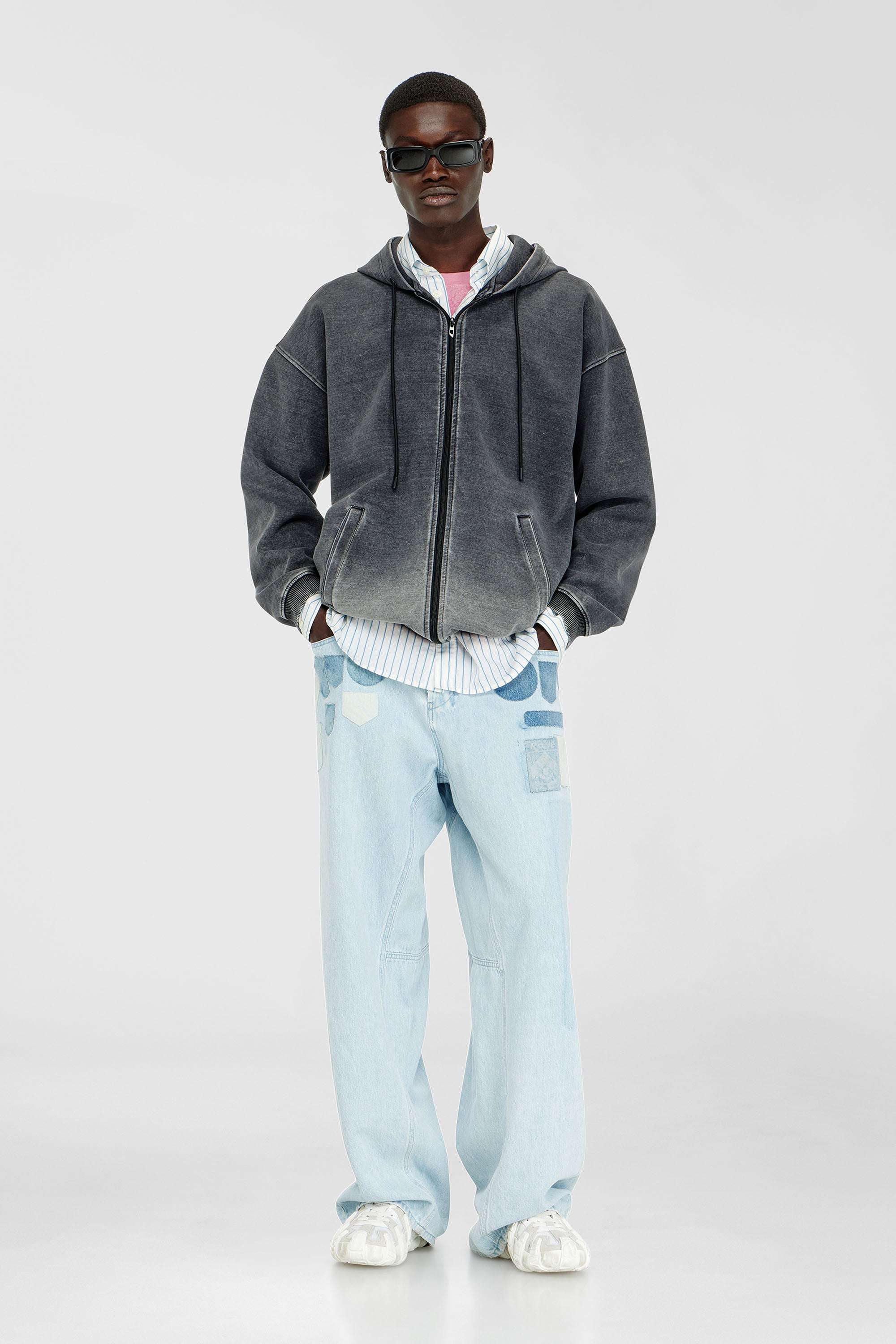 Diesel - S-HERMY-ZIP, Male's Hooded jacket in d&eacute;grad&eacute;-effect scuba in Dark Grey - 2