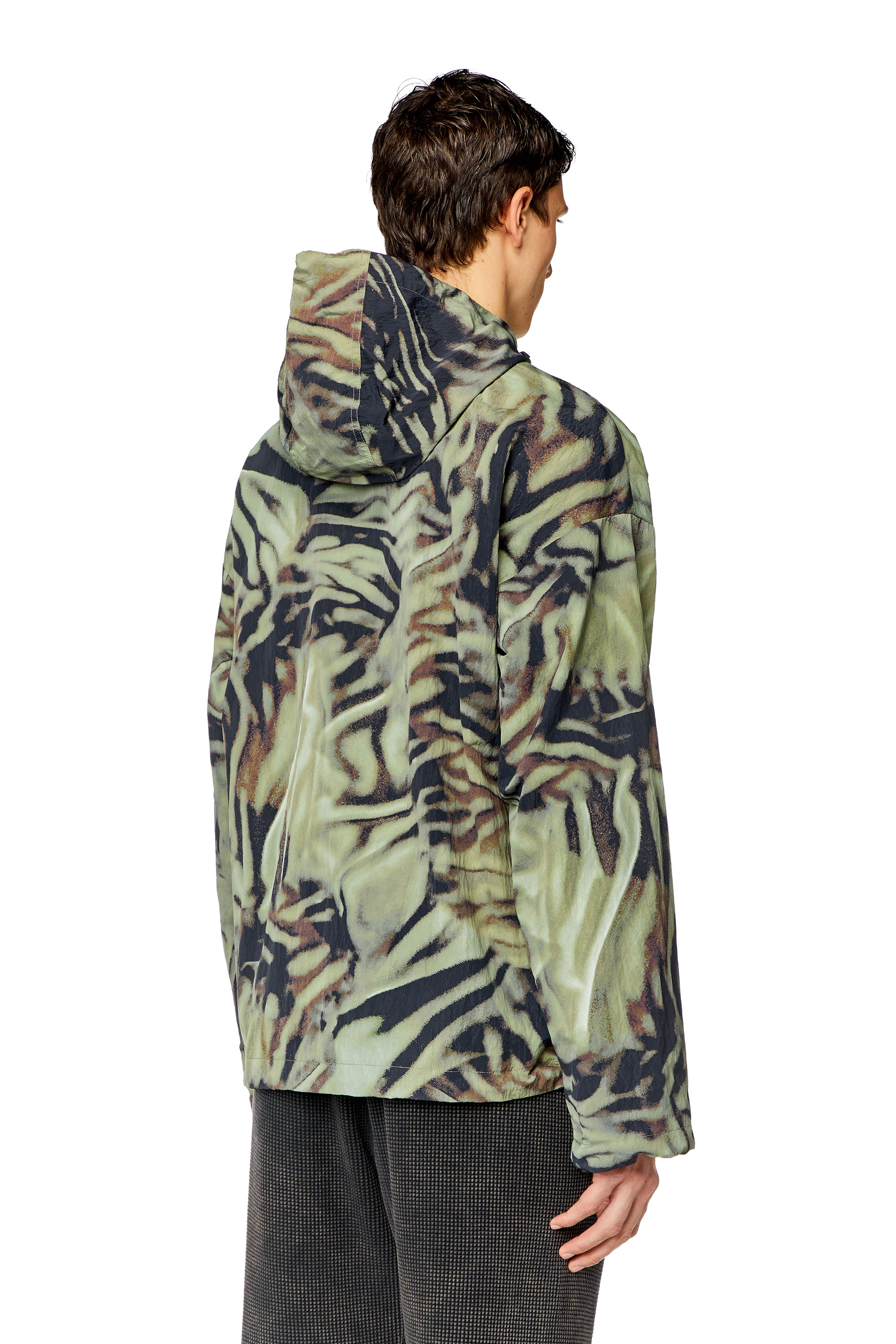 Men's Nylon windbreaker with camo-zebra print | Green | Diesel