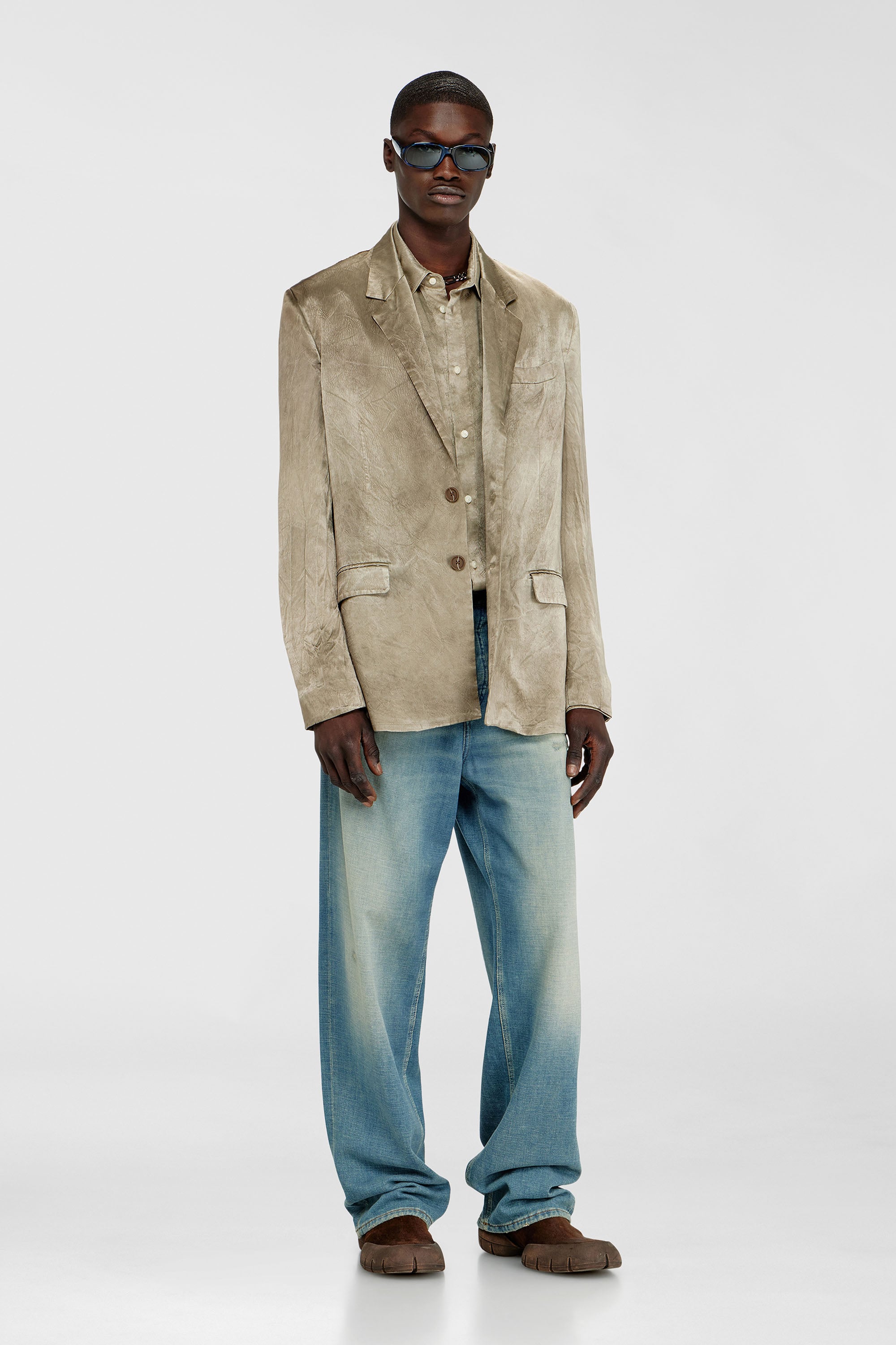 Diesel - J-ANDRE, Male's Blazer in wrinkled satin in Light Brown - 2