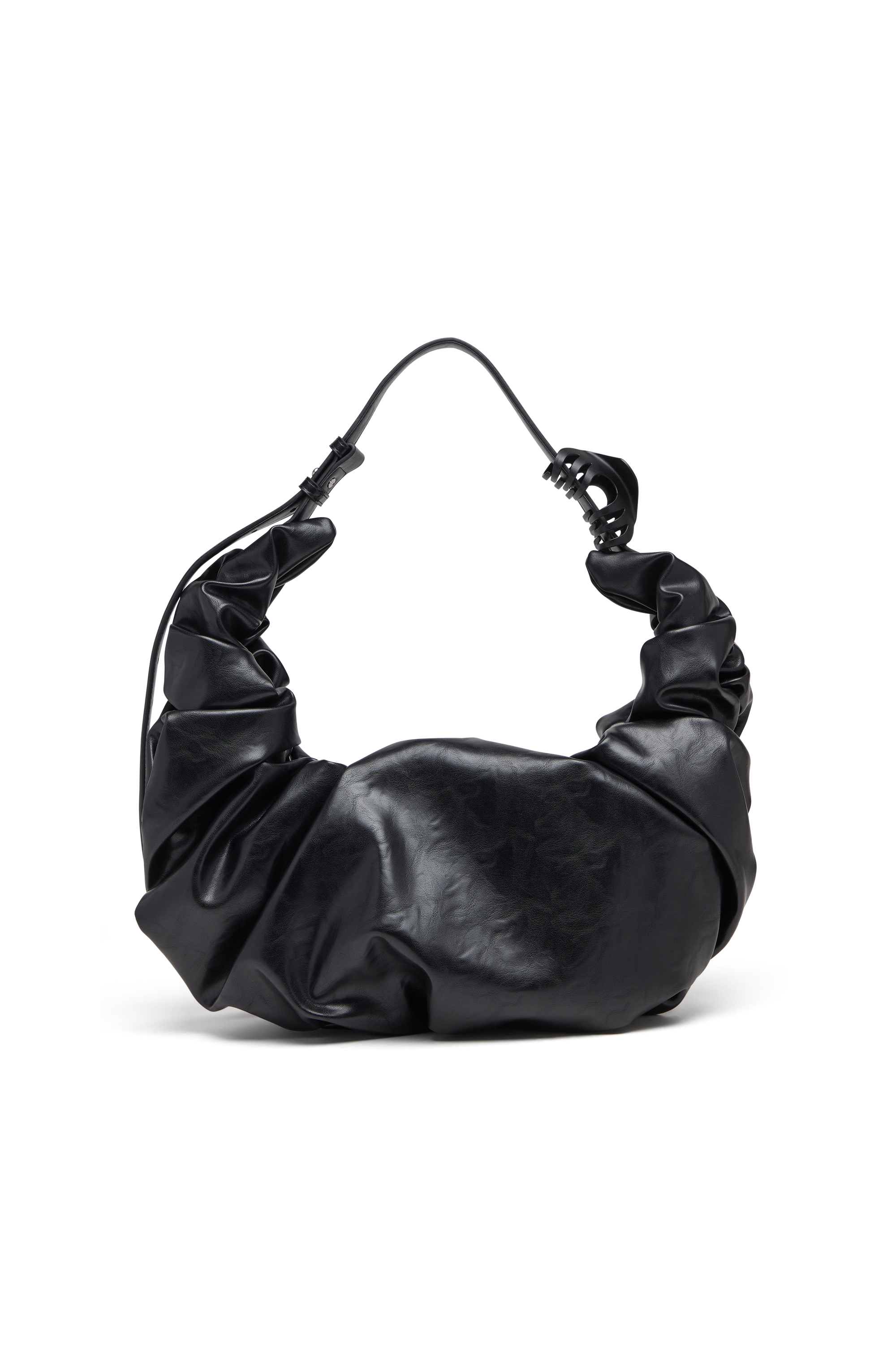 Diesel - GRAB-D HOBO L, Female's Grab-D L-Large scrunched hobo bag in shiny PU in Black - 2