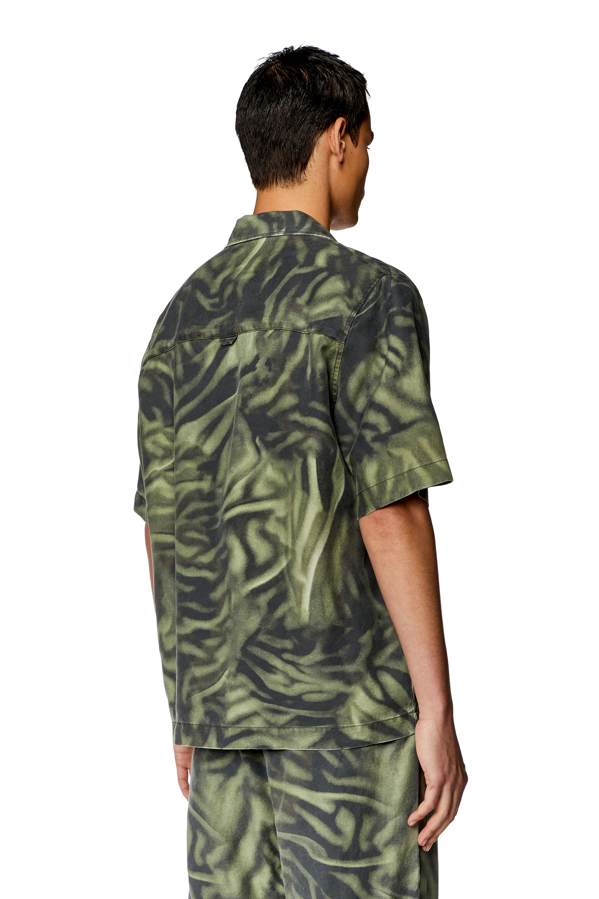 Diesel - S-SAM-ZEBRA, Man's Short-sleeve shirt with zebra-camo print in Black/Green - 4