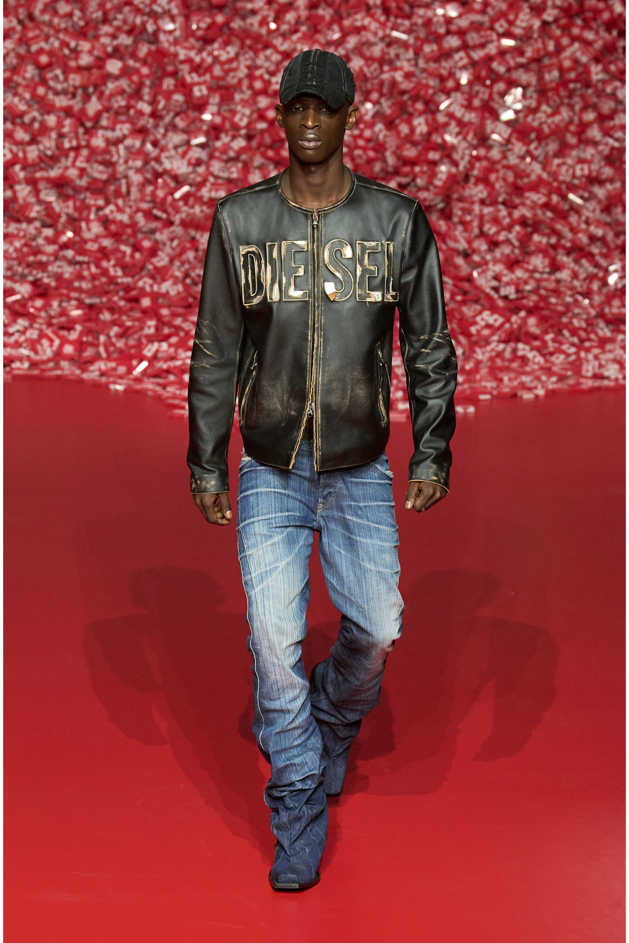 Diesel - L-MET, Chaqueta de cuero desgastado con logotipo met&aacute;lico Hombre in Negro - 6