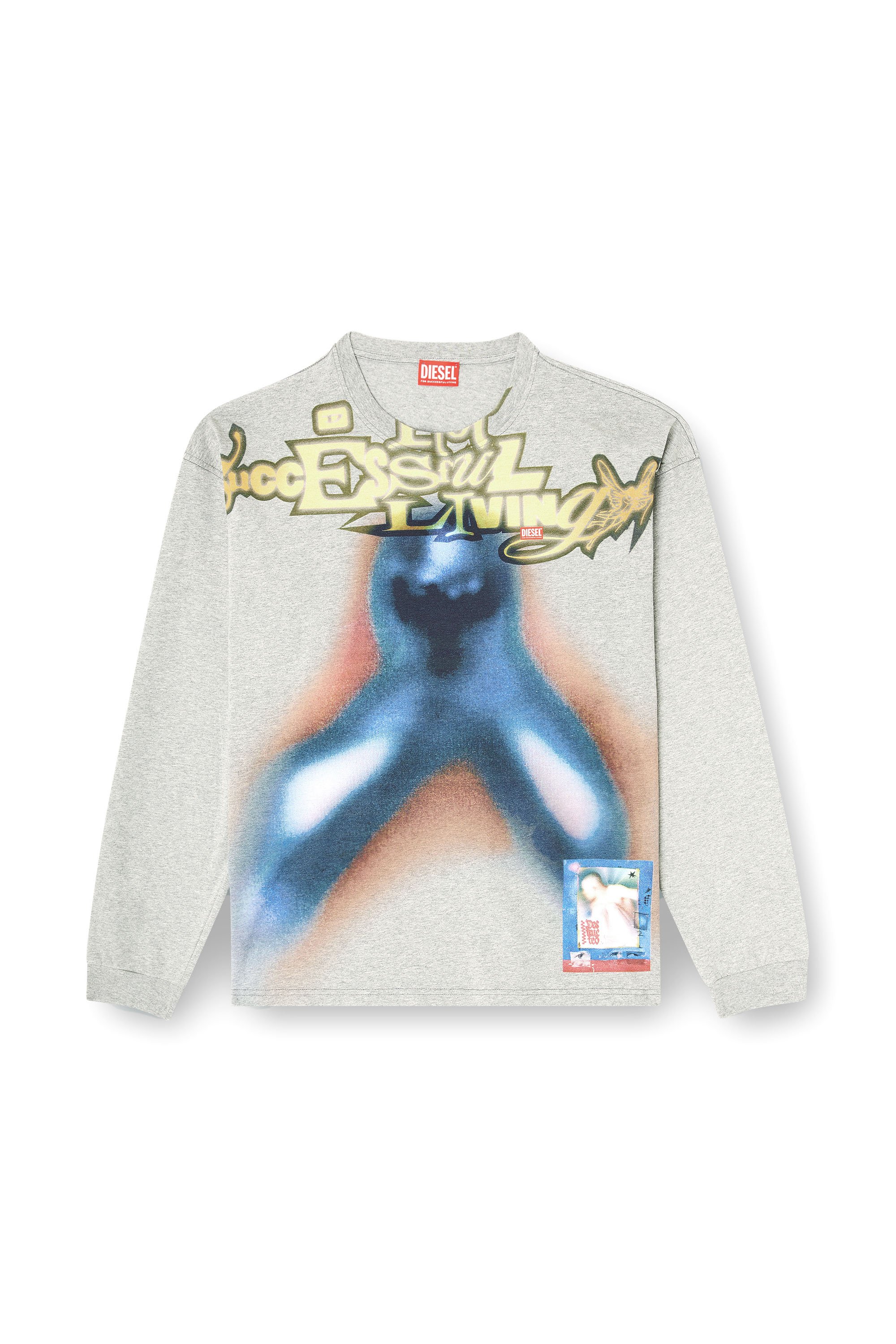 Diesel - T-BOXT-LS-V1, Man's Cotton T-shirt with digital print in Blue/Grey - 3