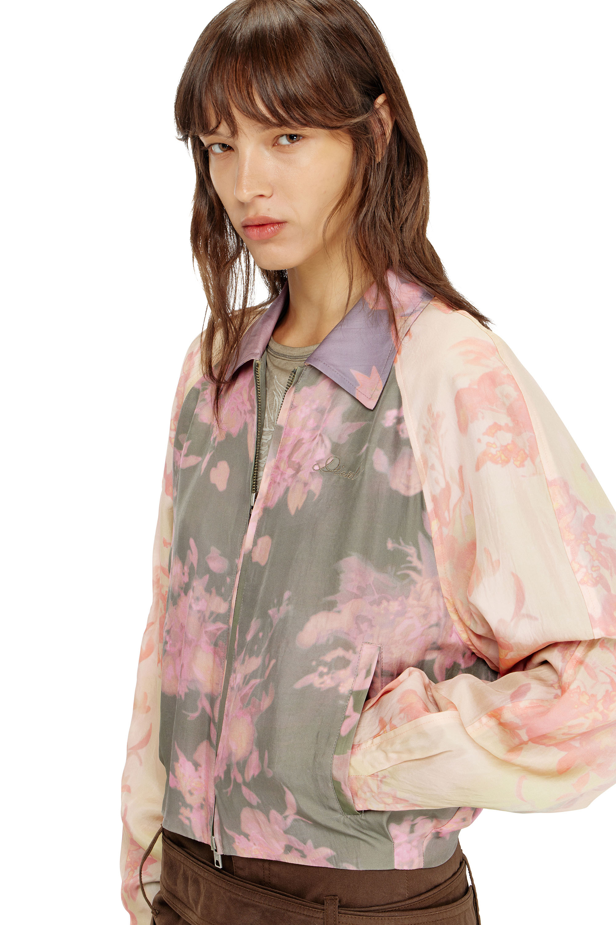 Women's Floral bomber jacket in crinkled acetate | Multicolor