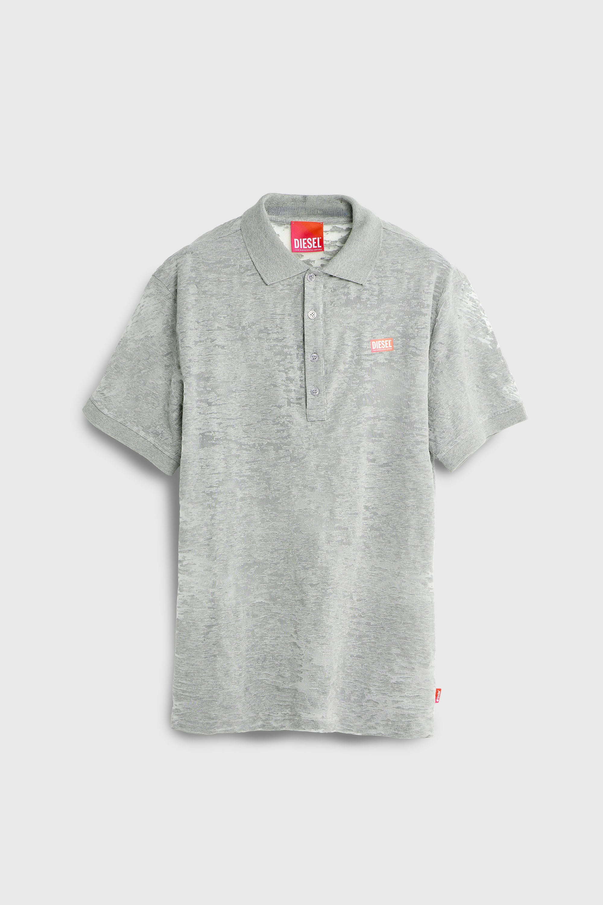 Diesel - PR-T-REJUST, Man's Polo shirt in all-over devor&eacute; jersey in Light Grey - 2