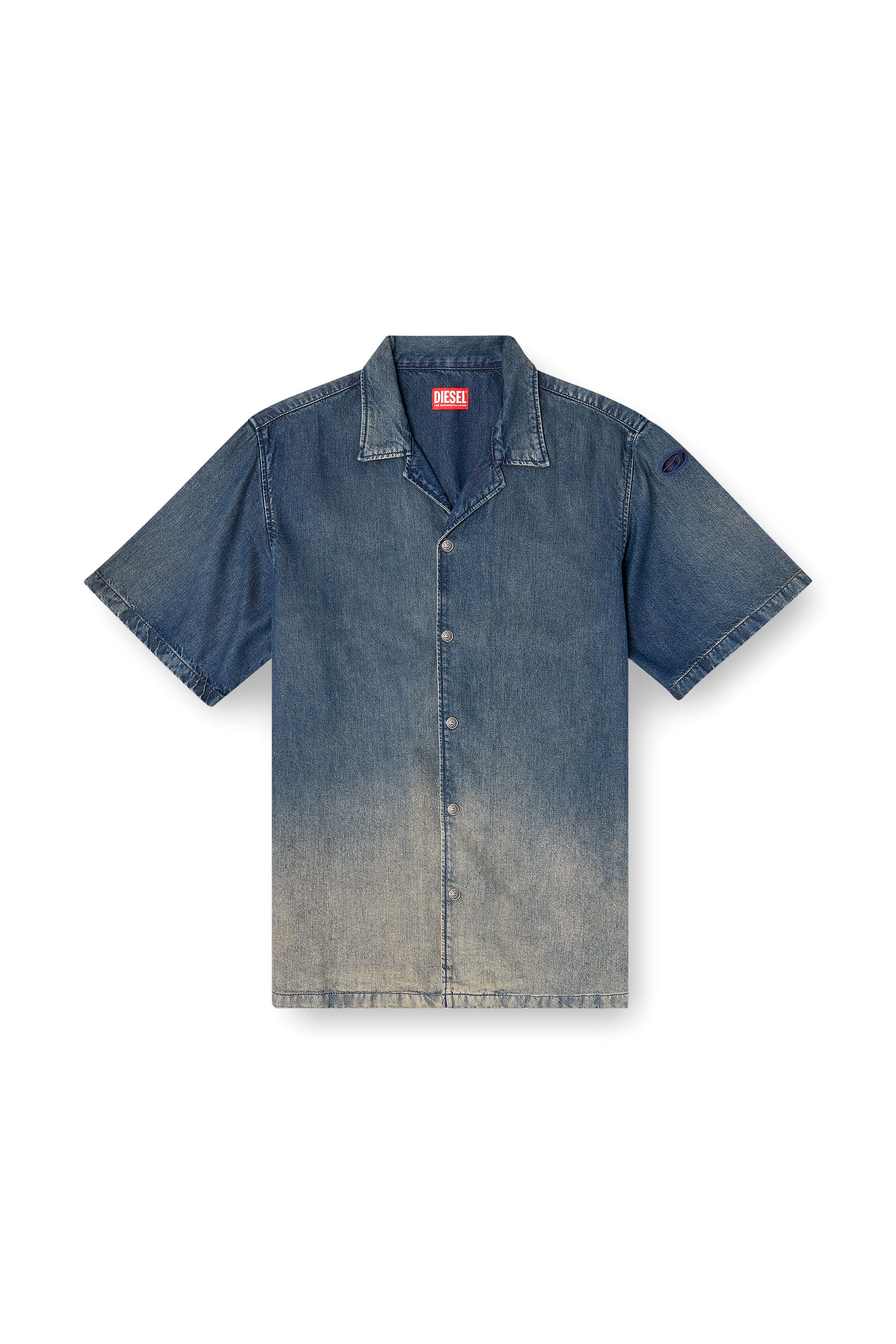 Diesel - D-NABIL-S3, Male's Bowling shirt in gradient fluid denim in Dark Blue - 3