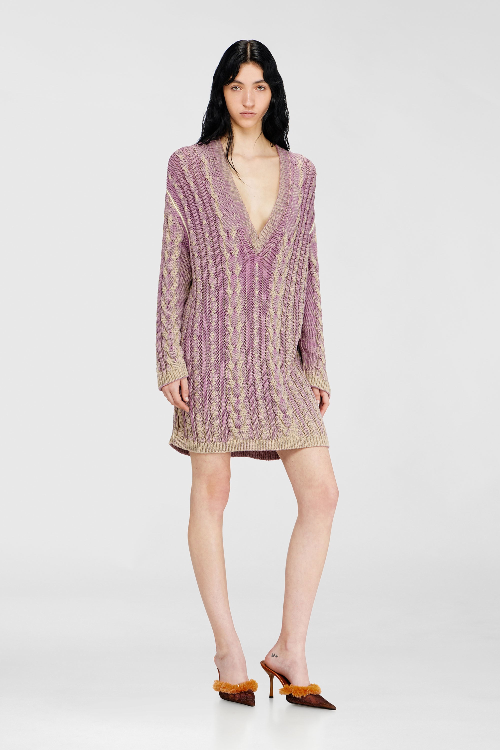 Diesel - M-ELGA, Robe pull courte en maille torsad&eacute;e Femme in Violet - 3