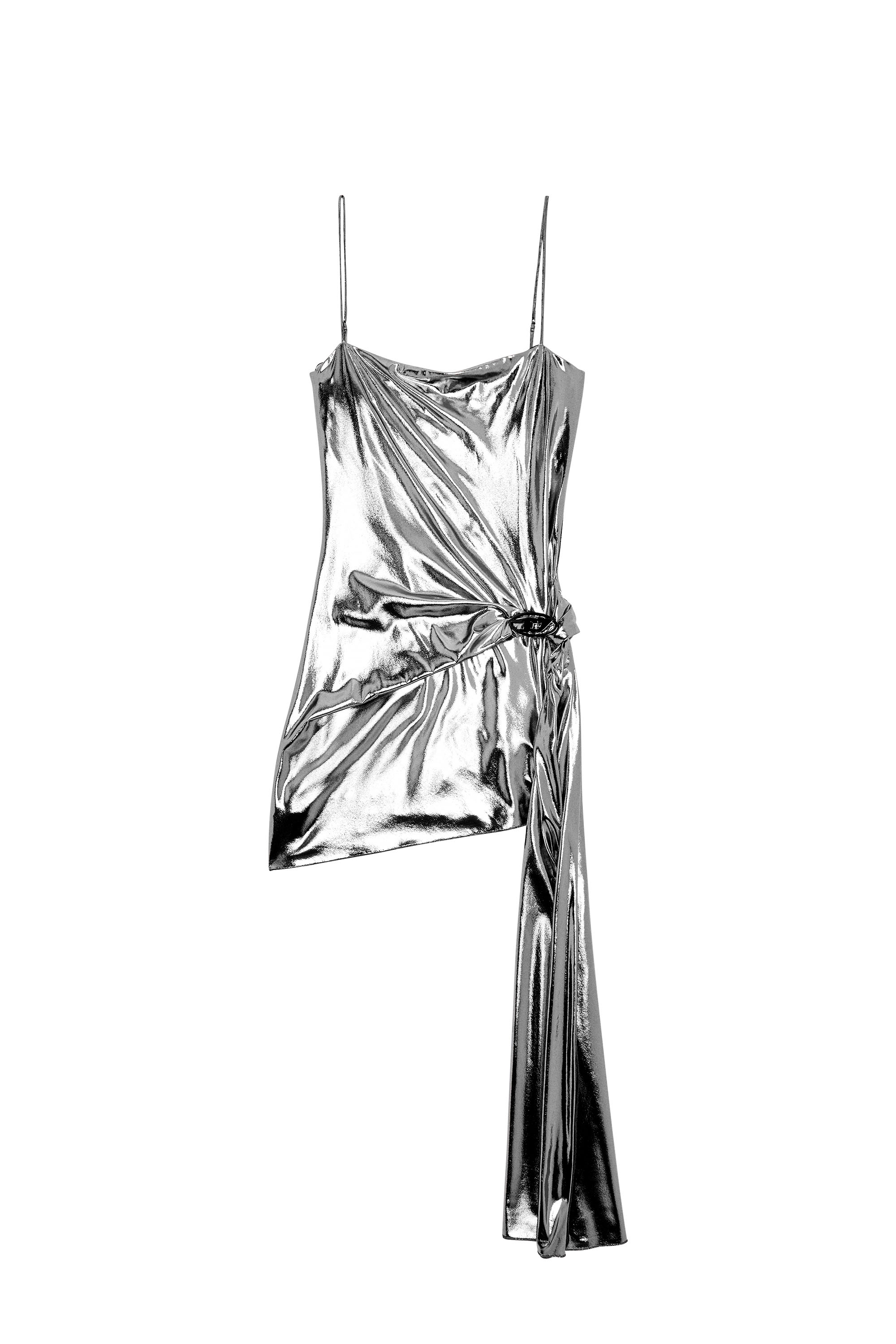 Diesel - D-BLAS, Woman's Short metallic dress with draped panel in Silver - 2