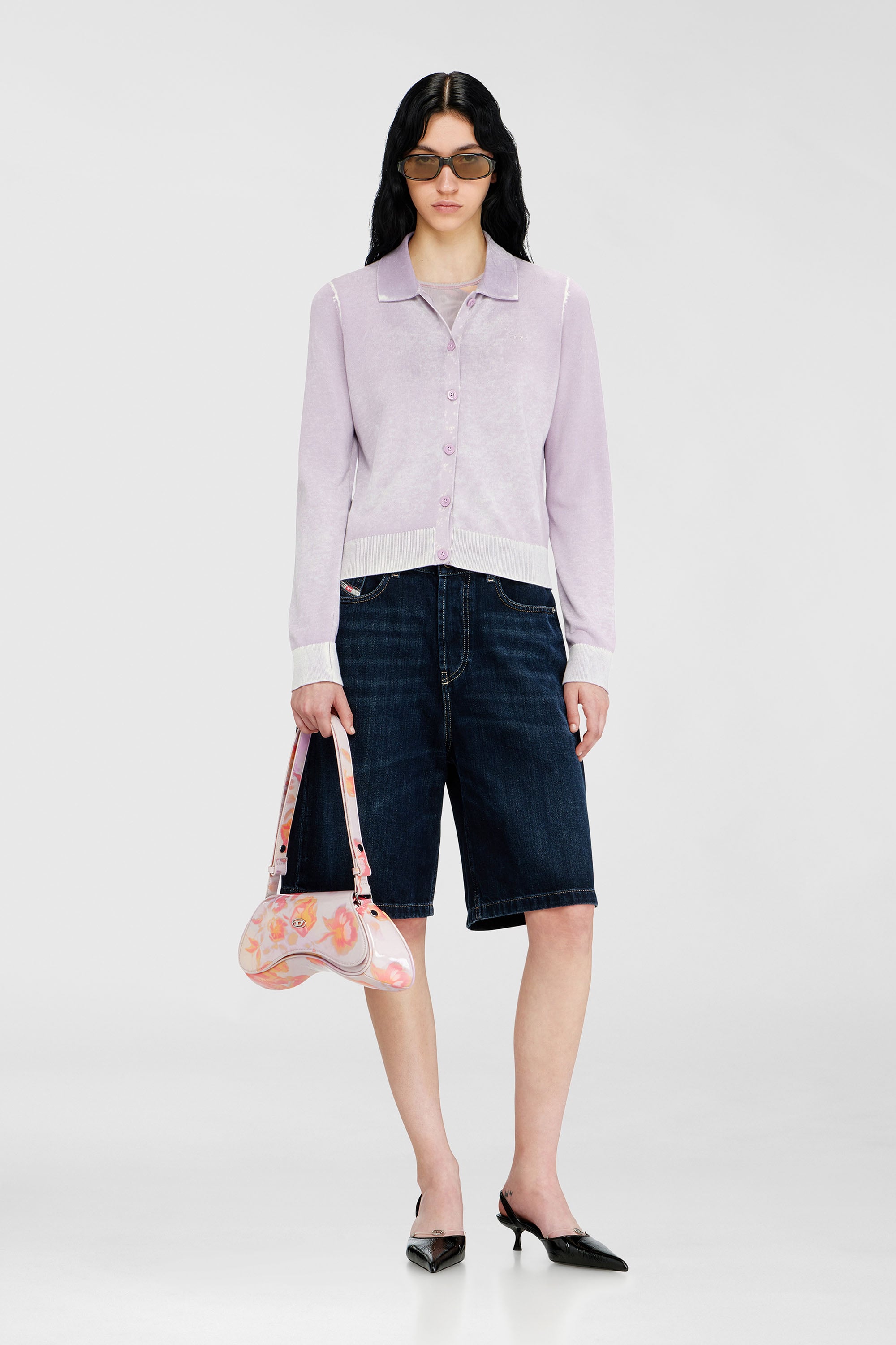 Diesel - M-LOREN, Woman's Cardigan with faded reverse print in Lilac - 1