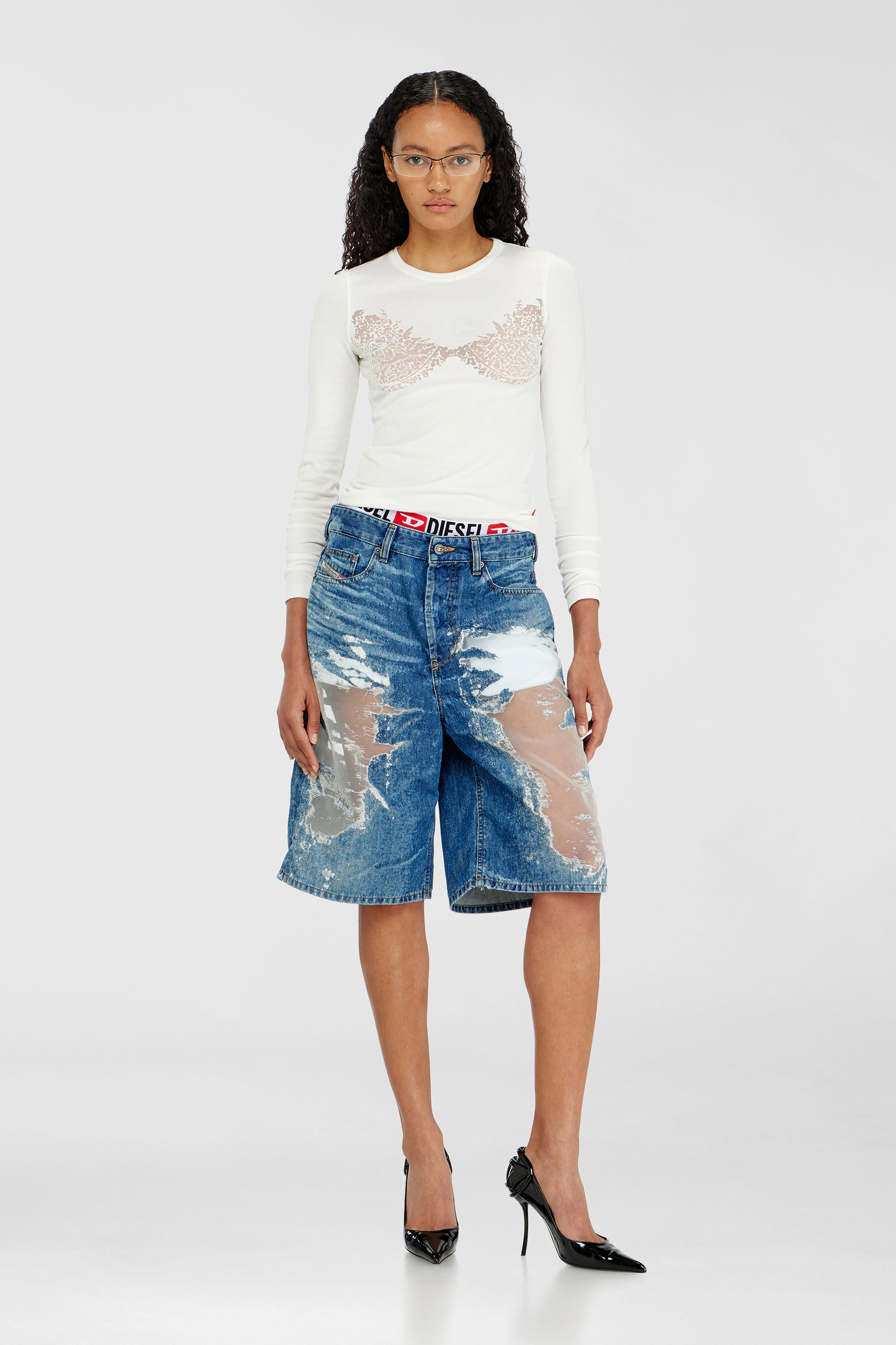 Diesel - PR-DE-SIRE-SHORT, Unisex's Shorts in devor&eacute; denim in Medium Blue - 1