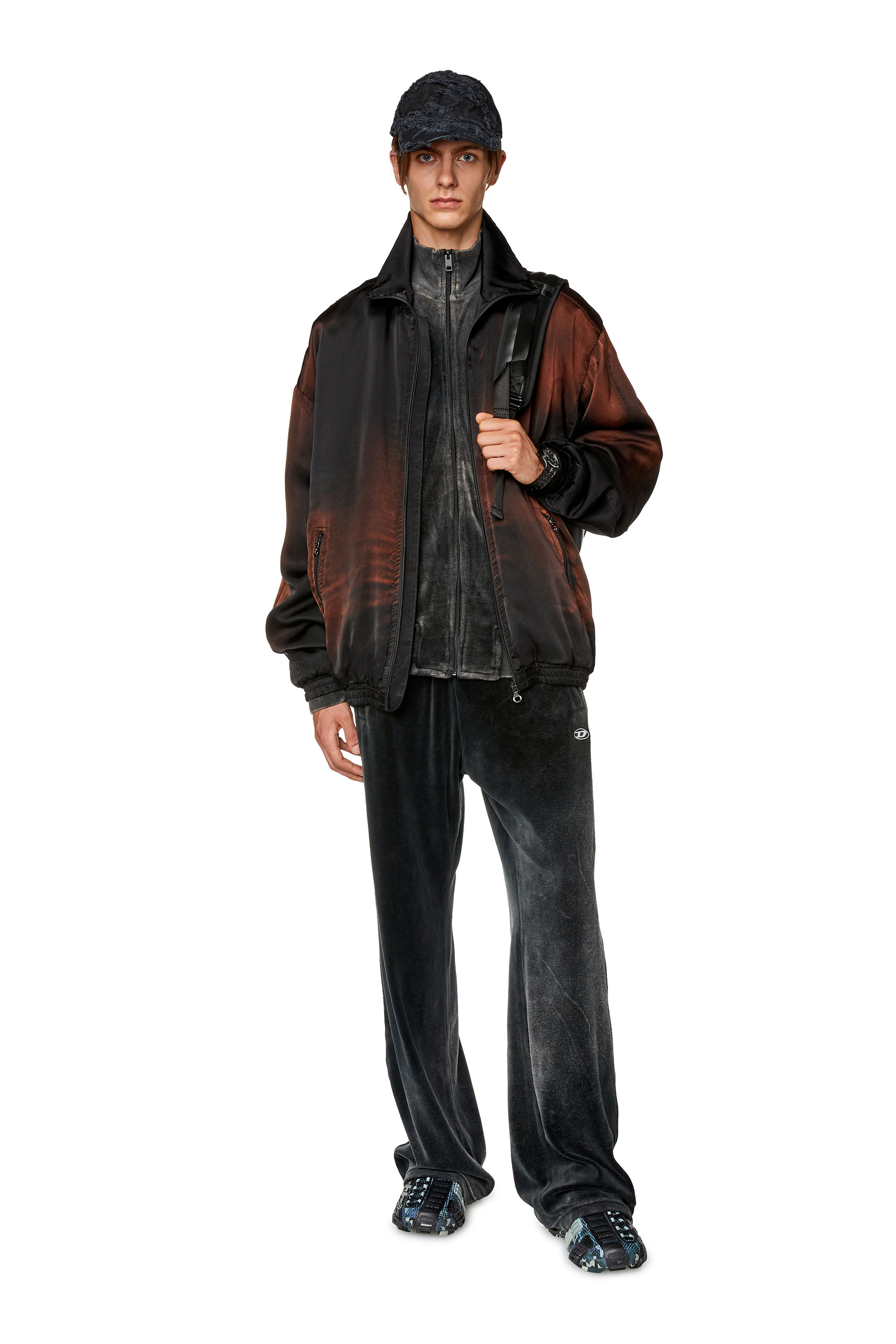 Men's Chenille track jacket with mock neck | Black | Diesel