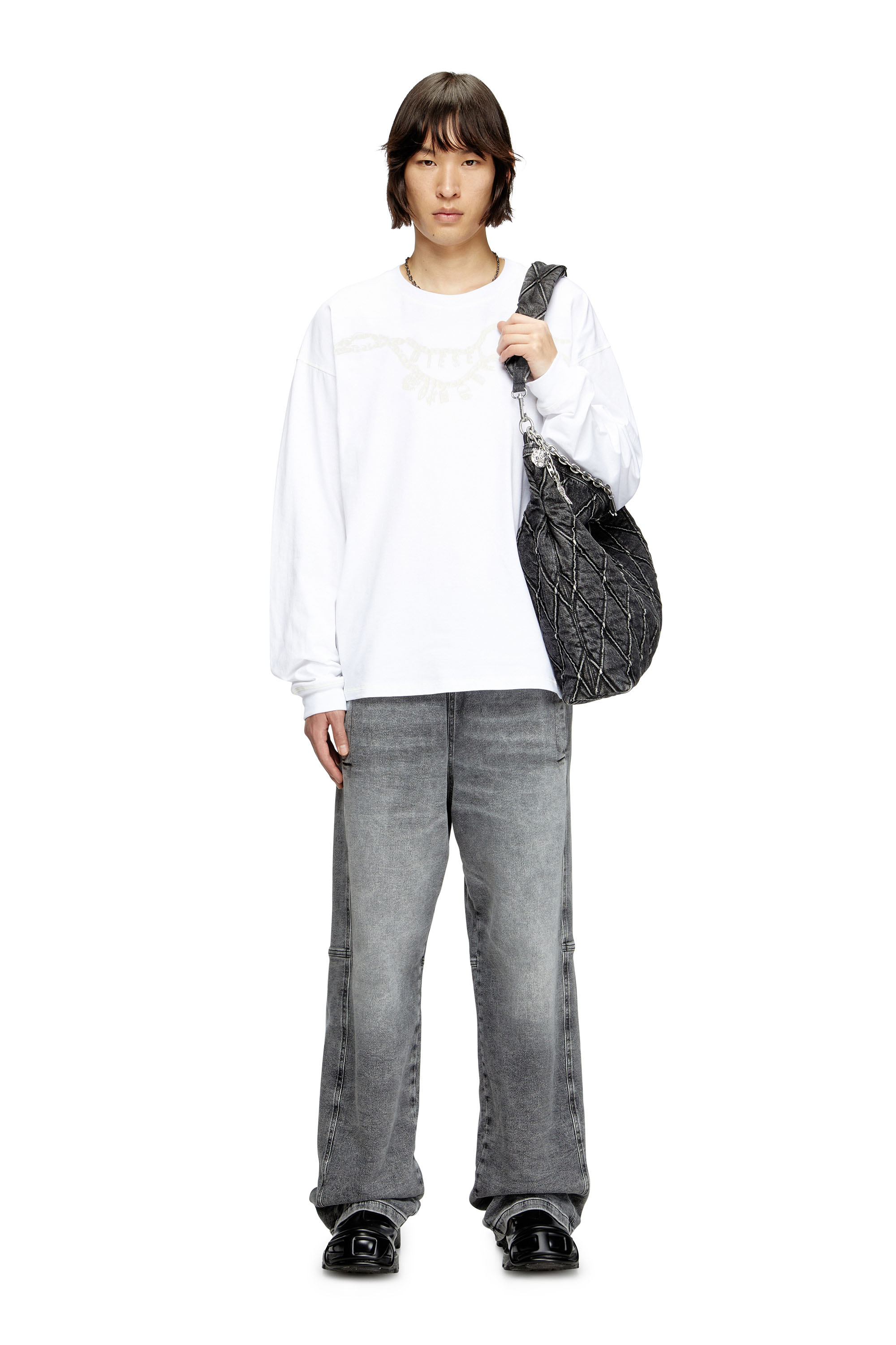 Diesel - T-BOXT-LS-HOSHI, Unisex's Long-sleeve T-shirt with charm necklace print in White - 3