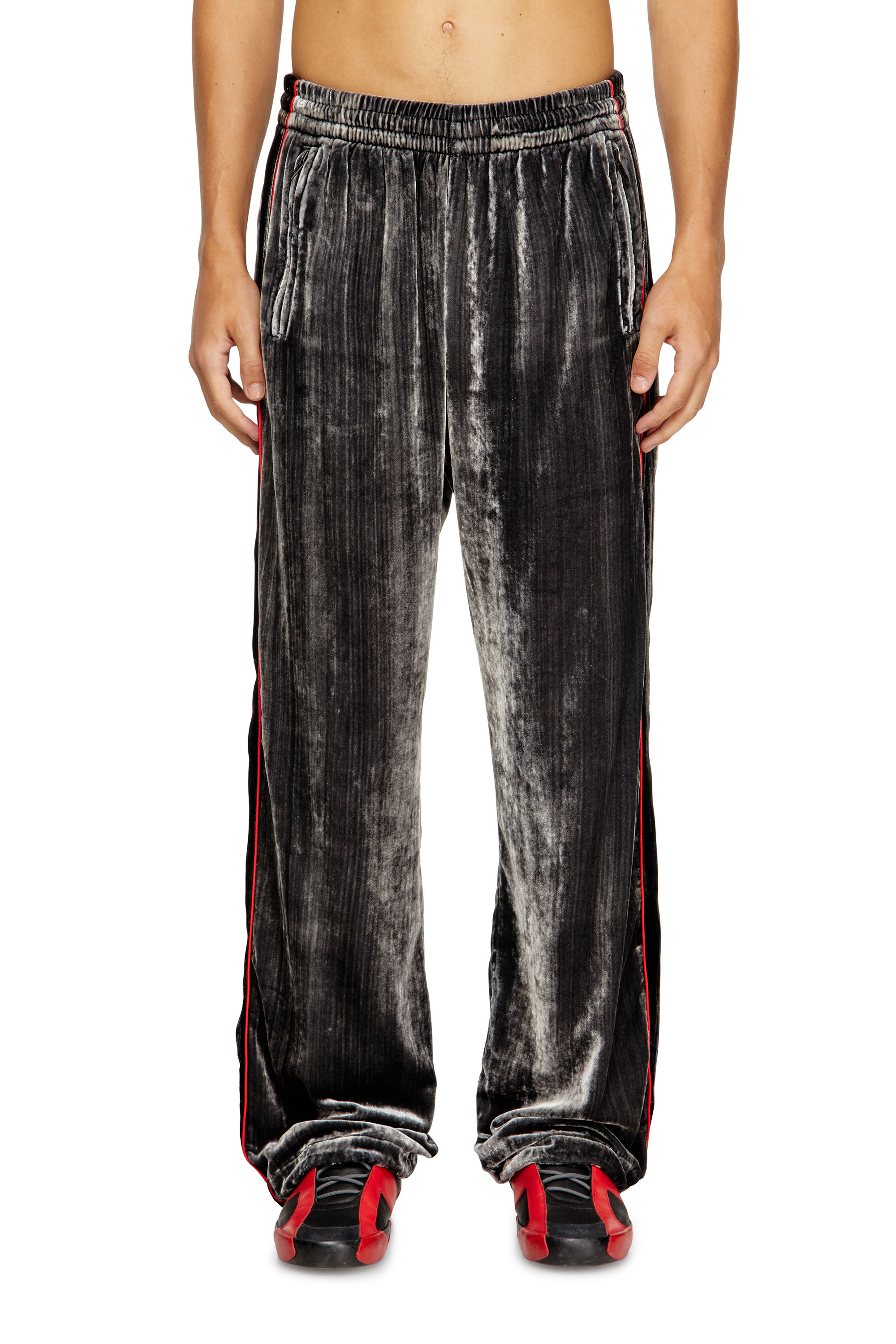 Diesel - P-HAY, Male's Track pants in treated velvet in Dark Grey - 3
