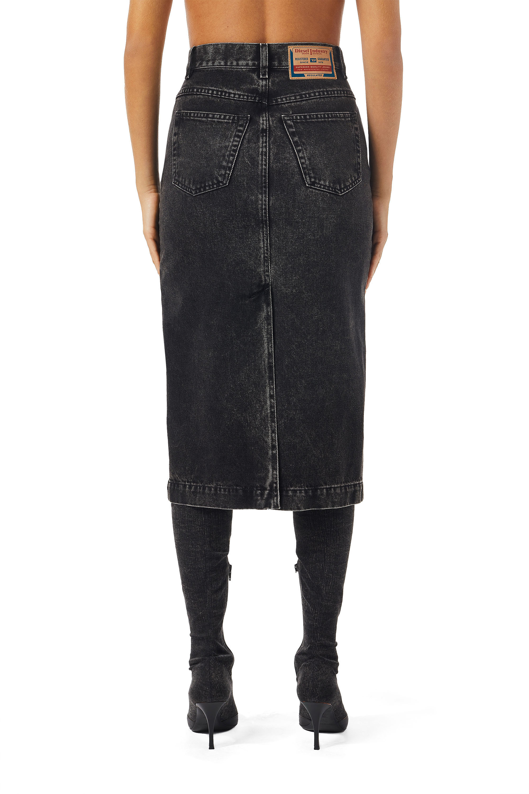 Diesel - DE-RONNY PENCIL SKIRT, Woman's Pencil skirt in denim in Black/Dark grey - 3