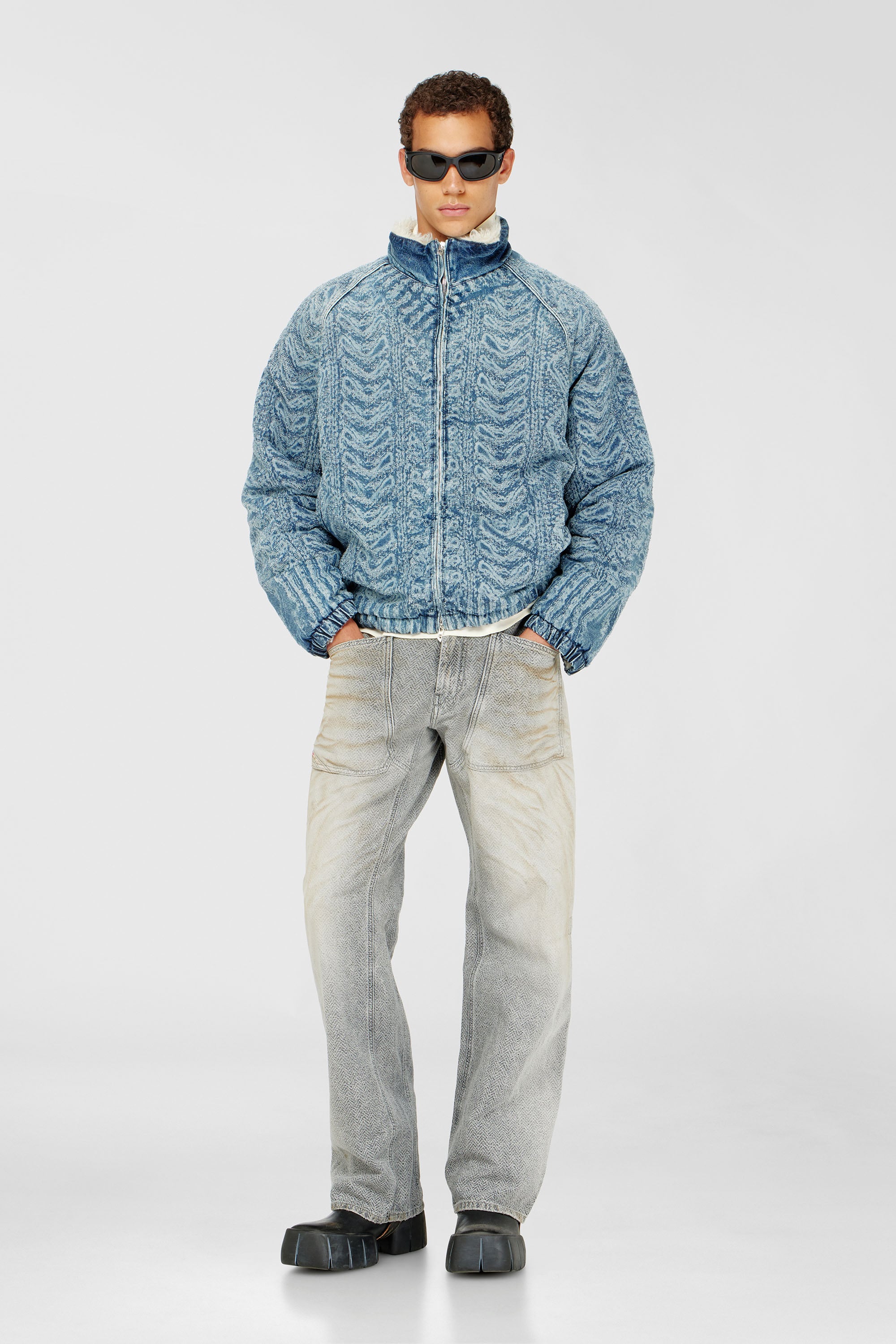 Diesel - D-KRAPS-S, Male's Jacket in cable-knit-effect denim in Medium Blue - 1